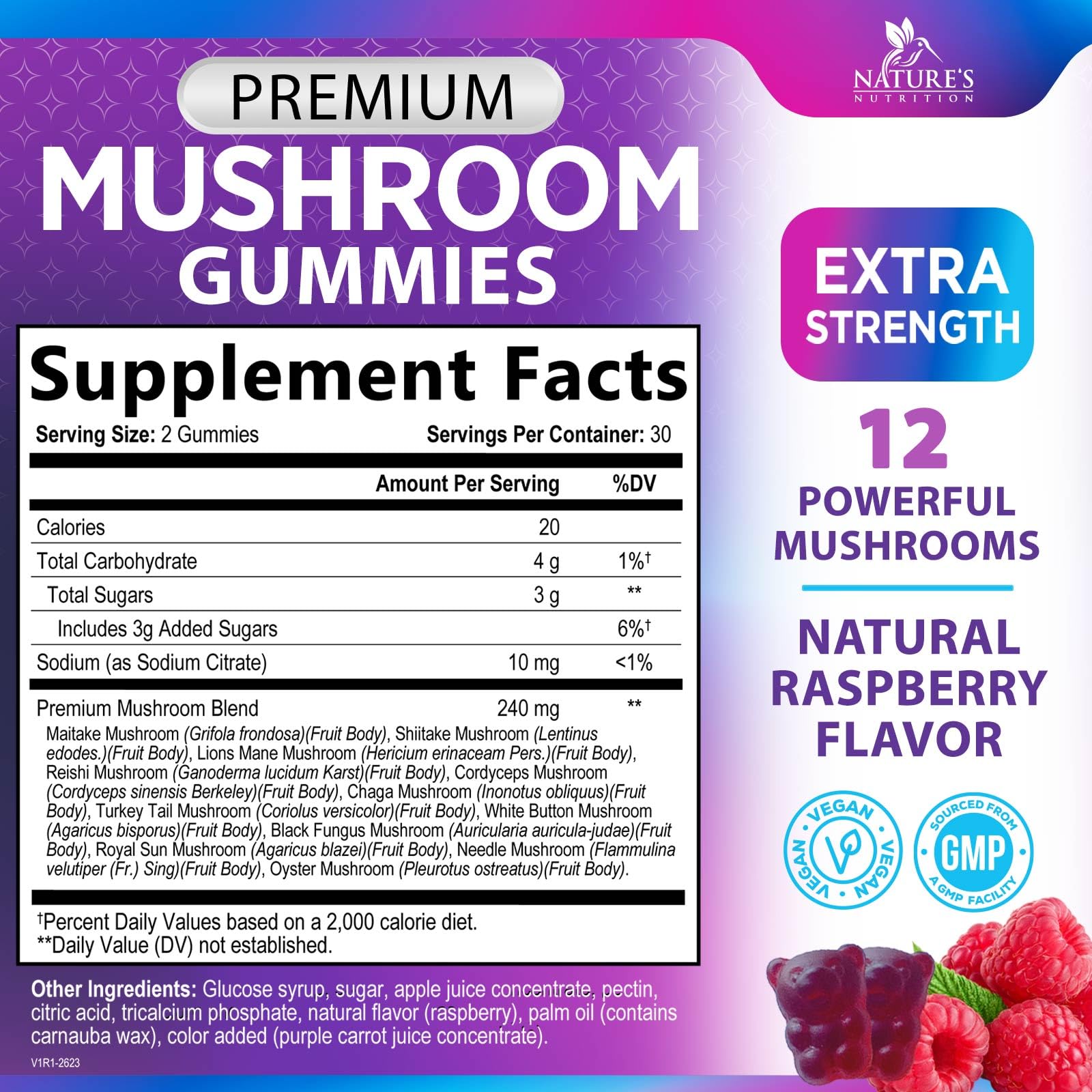 Mushroom Gummies Supplement 12 in 1 - High Grade Blend for Adults with Lions Mane, Reishi, Cordyceps, & Chaga Mushroom Complex Gummy, Memory & Immune Support & Nootropic Brain Supplements - 60 Gummies Nature's NutritionAu supplements