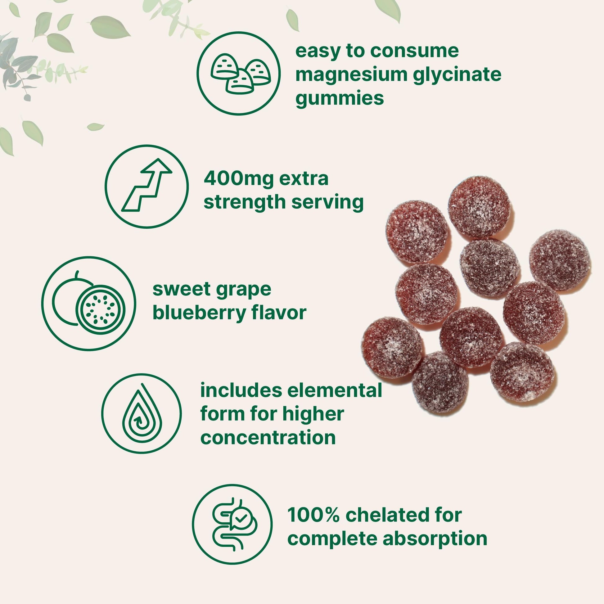 Magnesium Glycinate Gummies 400mg Per Serving, 120 Count | Natural Grape Blueberry Flavor | Potent Elemental Form + Chelated for High Absorption | Healthy Muscle, Bones, & Mood Support Supplement Micro IngredientsAu supplements