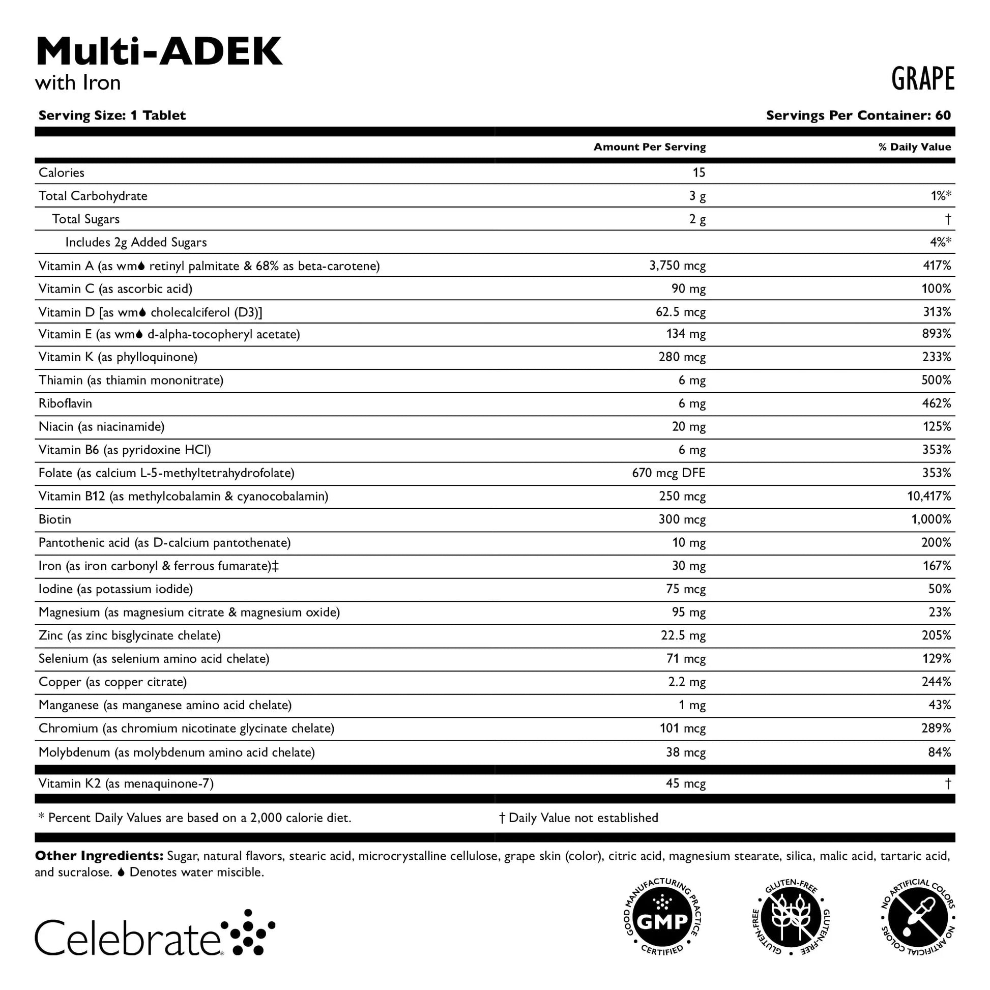 Celebrate Vitamins Multi ADEK Chewables, 60mg Iron - Daily Bariatric Multivitamin, Vitamins A, D, E, K & B12 for Duodenal Switch Surgery Patients Celebrate Bariatric SupplementsAu supplements