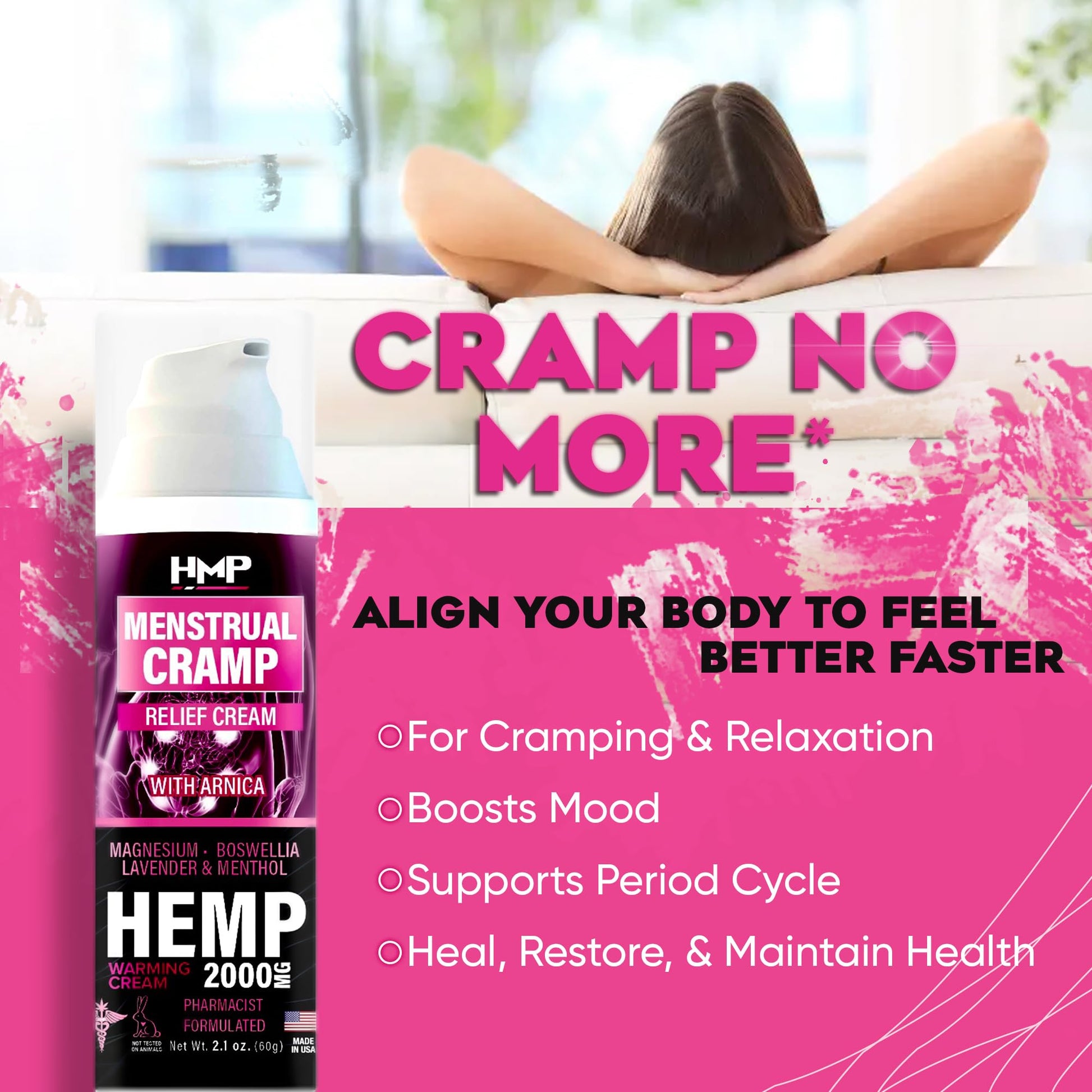 HMP BRANDS Menstrual Cramp Hemp Cream Supports Period Cramps Including Pre - Menstrual Cramp HMP BRANDSAu supplements