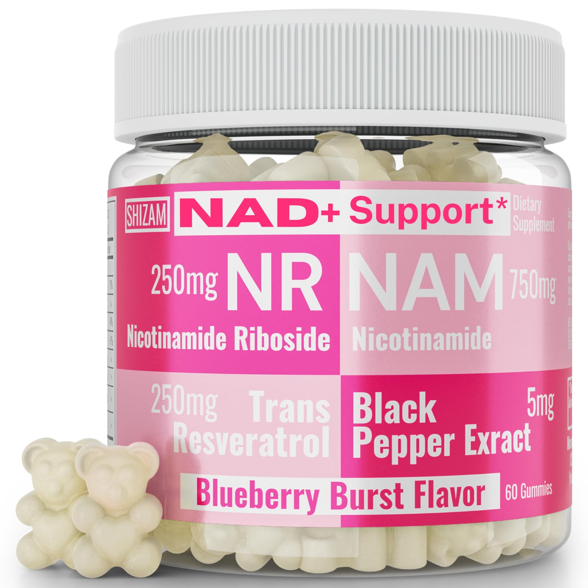 SHIZAM Nicotinamide Riboside NR NAM Resveratrol Gummies, 1000mg NAD+ NAD + Plus Nrf2 Activator Booster w Pure Niacinamide Vitamins B3 Capsules Pills Powder Supplements Alt NDA Regenerator 500mg SHIZAMAu supplements