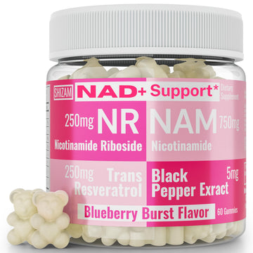 SHIZAM Nicotinamide Riboside NR NAM Resveratrol Gummies, 1000mg NAD+ NAD + Plus Nrf2 Activator Booster w Pure Niacinamide Vitamins B3 Capsules Pills Powder Supplements Alt NDA Regenerator 500mg SHIZAMAu supplements