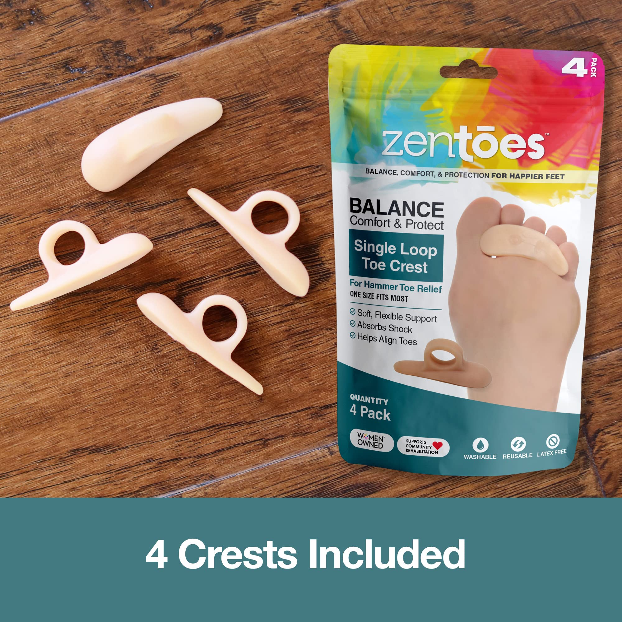 ZenToes Hammer Toe Straightener and Corrector 4 Pack Crests Relieve Foot ZenToesUS supplements