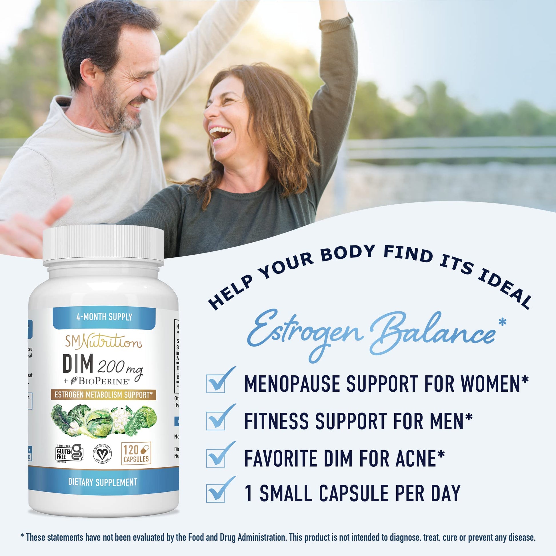 DIM Supplement 200 mg (120 Ct) | Estrogen Balance for Women & Men | Hormone Balance SMNutritionUS supplements