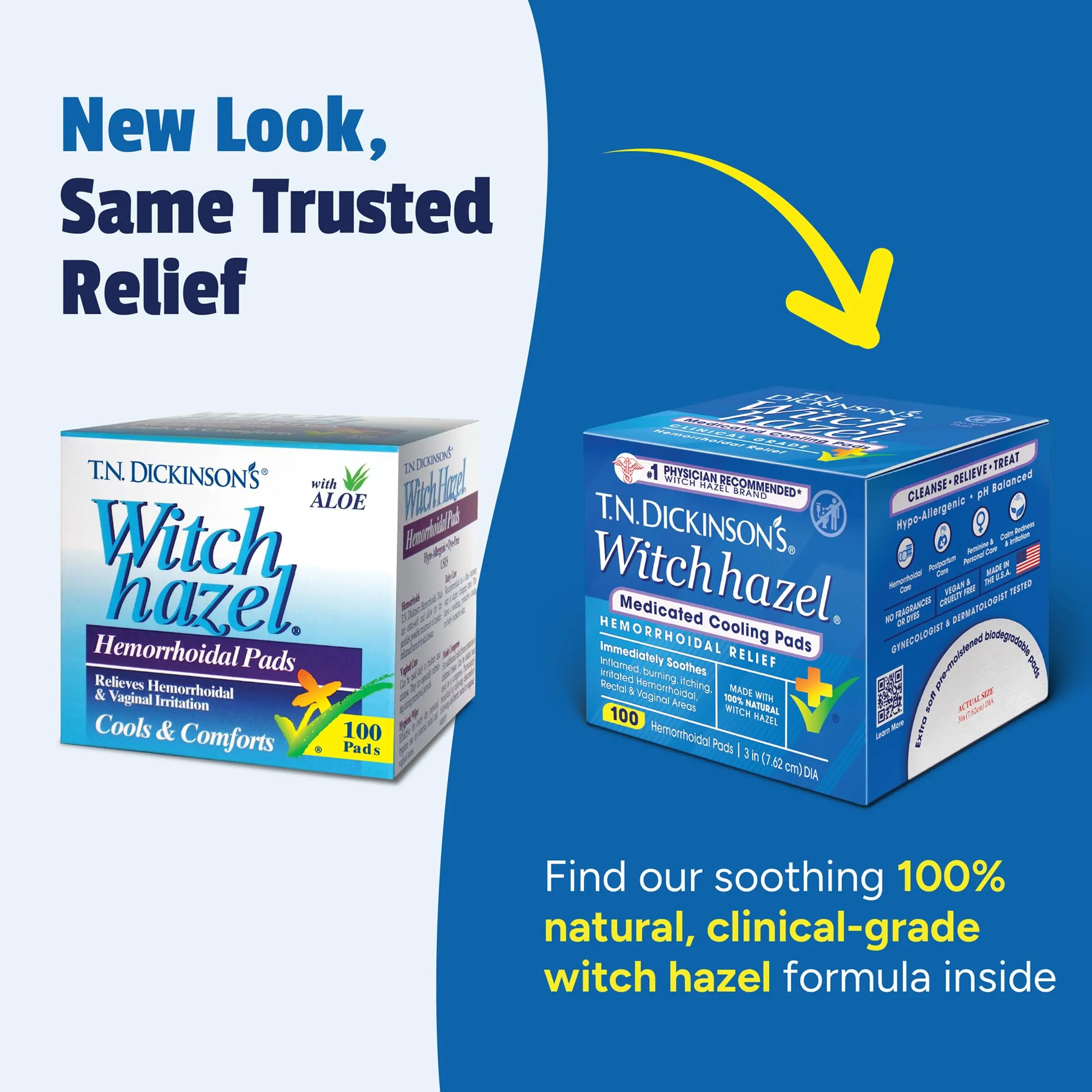 T.N. Dickinson’s Medicated Cooling Pads with Witch Hazel and Aloe | Hemorrhoid Treatment, Postpartum Care, Feminine & Rectal Relief | 100 Rounds T.N. Dickinson'sAu supplements