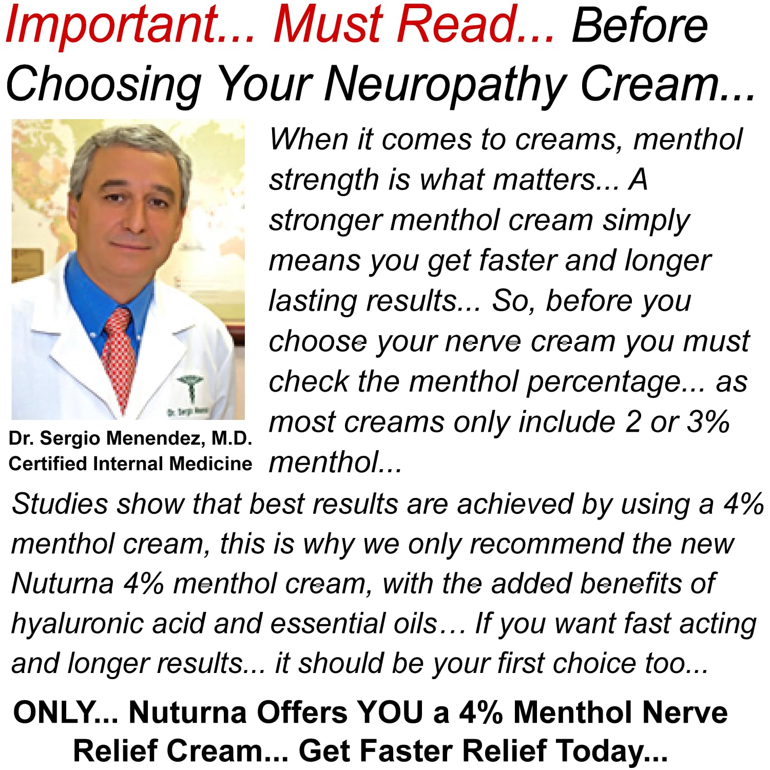 Neuropathy Nerve Relief Cream - Premium Nerve Cream 3X Action for Targeted Relief and Soothing Nerve Comfort - Maximum Strength with 4% Menthol, MSM for Feet Hands Legs Toes & Back - Extra Large 6 Oz NuturnaAu supplements