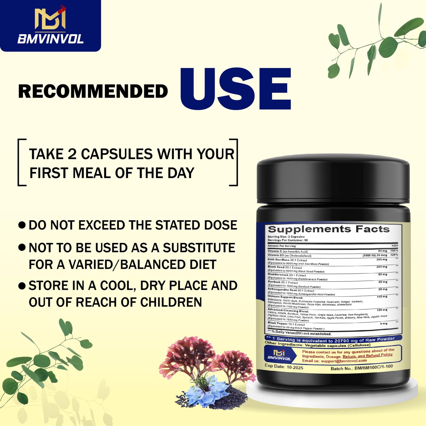 BMVINVOL 100 Capsules - Sea Moss Capsules 20790mg with Bladderwrack, Burdock BMVINVOLUS supplements