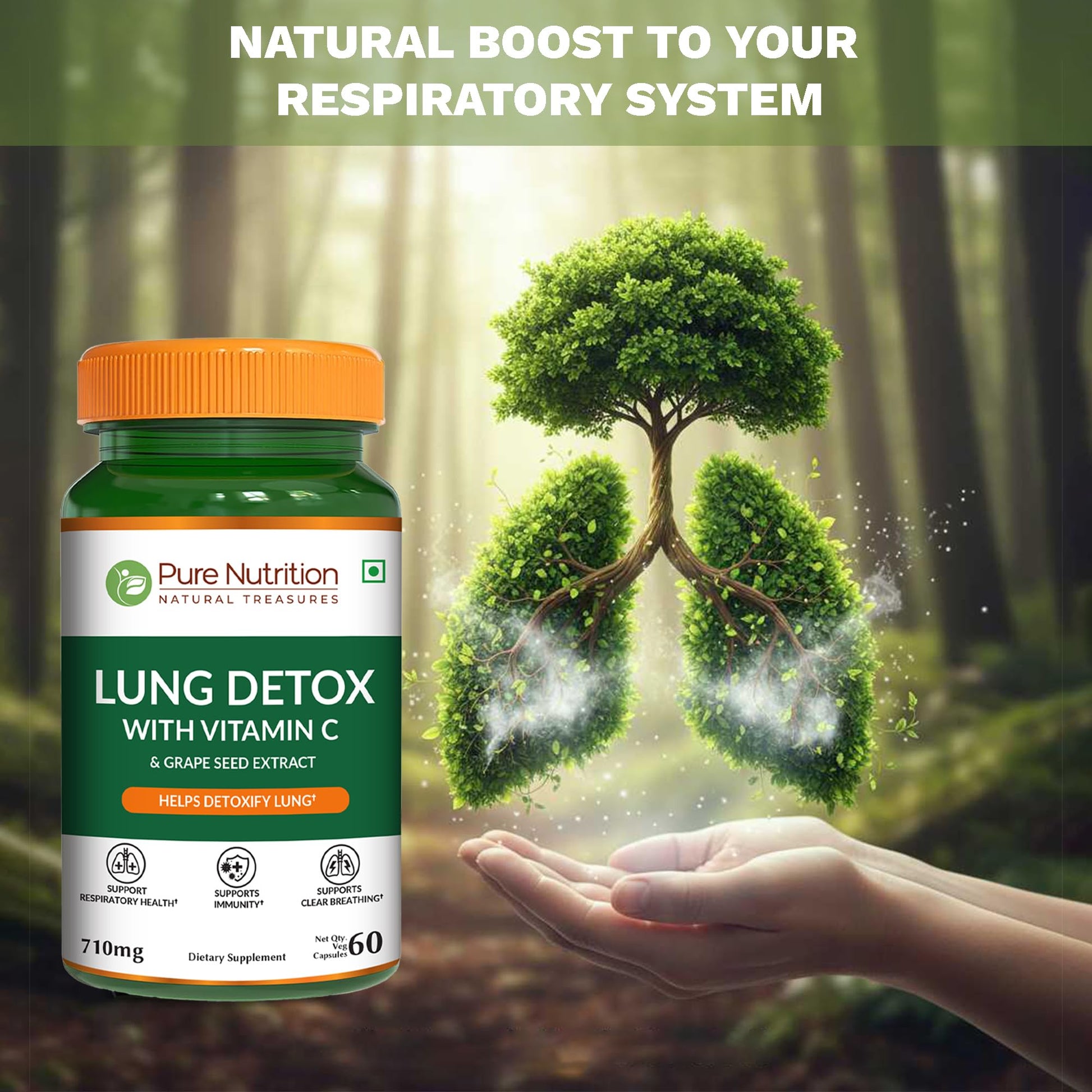 Pure Nutrition Lung Health Supplement | 60 Caps | Herbal Lung Support Formula with Quercetin, Vitamin C, Nettle, Vasaka Leaf, Lotus, Licorice & Ginger. PURE NUTRITION NATURAL TREASURESAu supplements