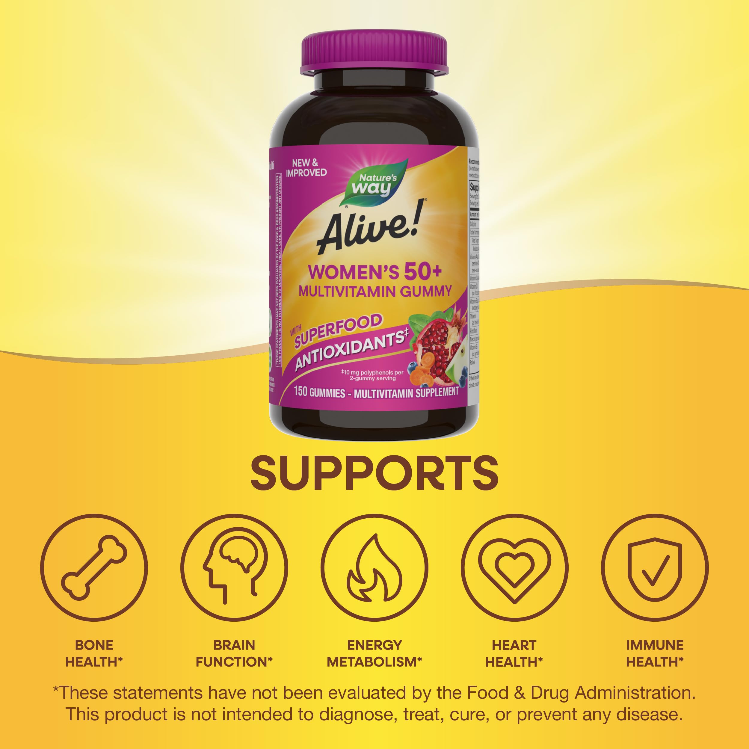 Nature's Way Alive! Women's 50+ Daily Gummy Multivitamins, Women's Supplements, Supports Healthy Heart, Brain & Bones Nature's WayAu supplements