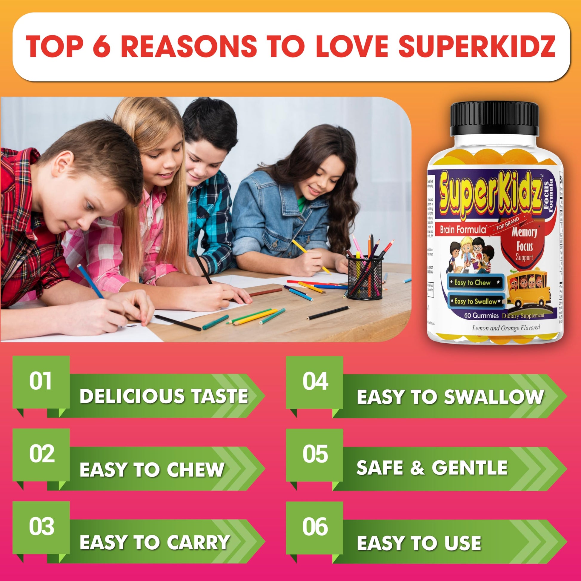 Superkids Focus Gummies for Kids, Omega 3 Gummy Kids Focus and Attention Supplements, Teen Brain Focus Vitamins, Non-GMO Gummy Vitamins, Tasty Lemon & Orange, 60 Count Celebrity LifeStyle ProductAu supplements