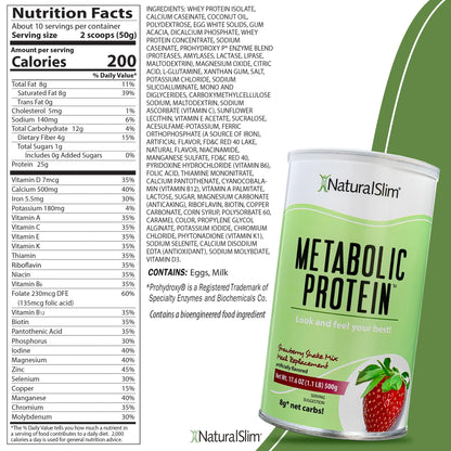 NaturalSlim Metabolic Whey Protein Powder Strawberry – Low Carb, Meal Replacement NaturalSlimUS supplements