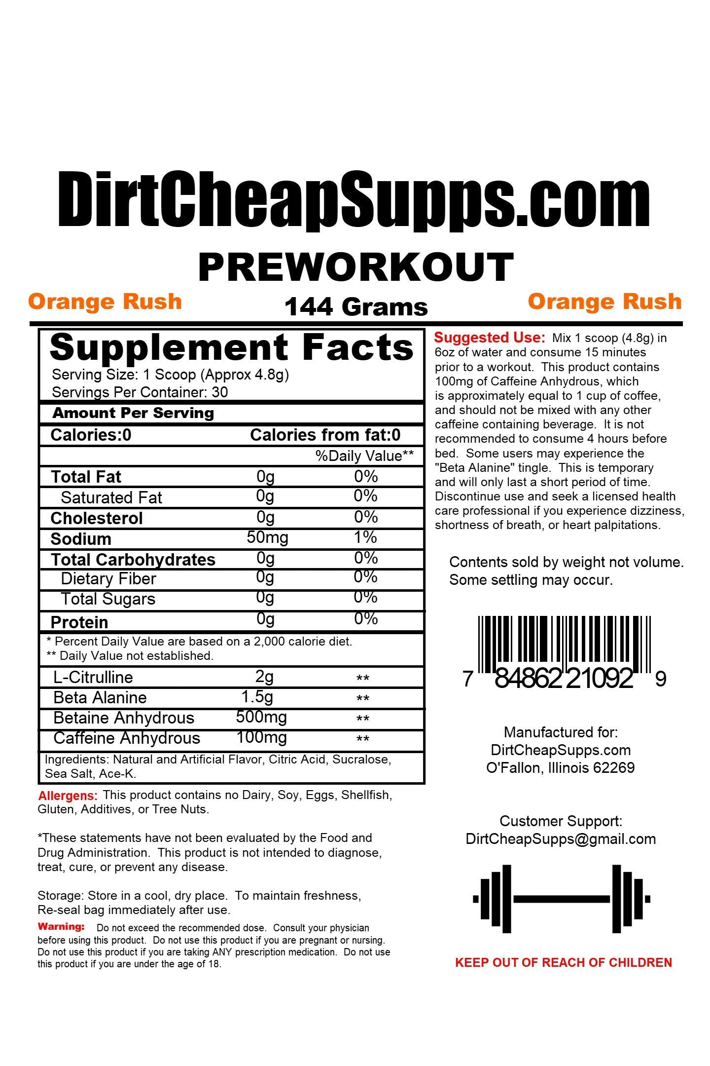 DirtCheapSupps Pre Workout (30 Servings) Orange - Increase Pump and Energy DirtCheapSuppsUS supplements