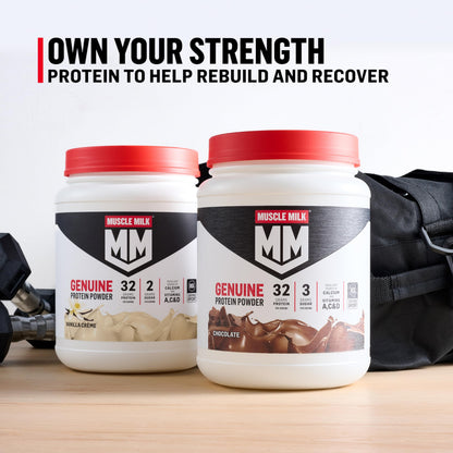 Muscle Milk Genuine Protein Powder, Vanilla Crème, 1.93 Pounds, 12 Servings, 32g Protein, 2g Sugar, Calcium, Vitamins A, C & D, NSF Certified for Sport, Energizing Snack, Packaging May Vary Muscle MilkUS supplements
