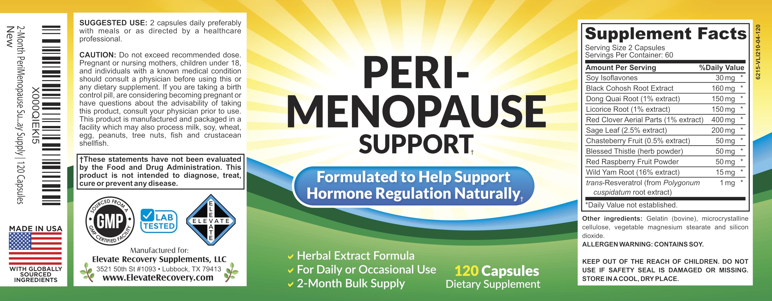 Perimenopause Support (2-Month) Supplement Blend | Women's Health & Hormone Support with 11 Herbs & Extracts | Female Hormonal Balance Supplements | 60-Day Bulk Supply | 120 Capsules Elevate Recovery SupplementsAu supplements