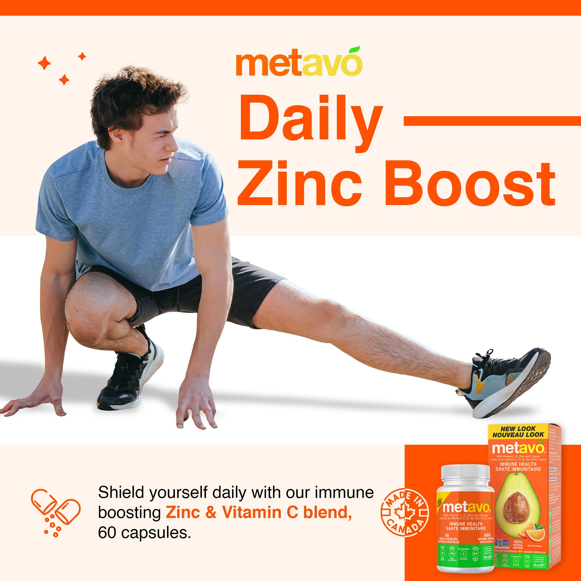 Metavo Immune Health - Natural Immune Support Supplement, Essential Zinc Supplements for Men & Women Enriched with Vitamin C, D & Copper, 60 Vegan Capsules, 30 Servings MetavoAu supplements
