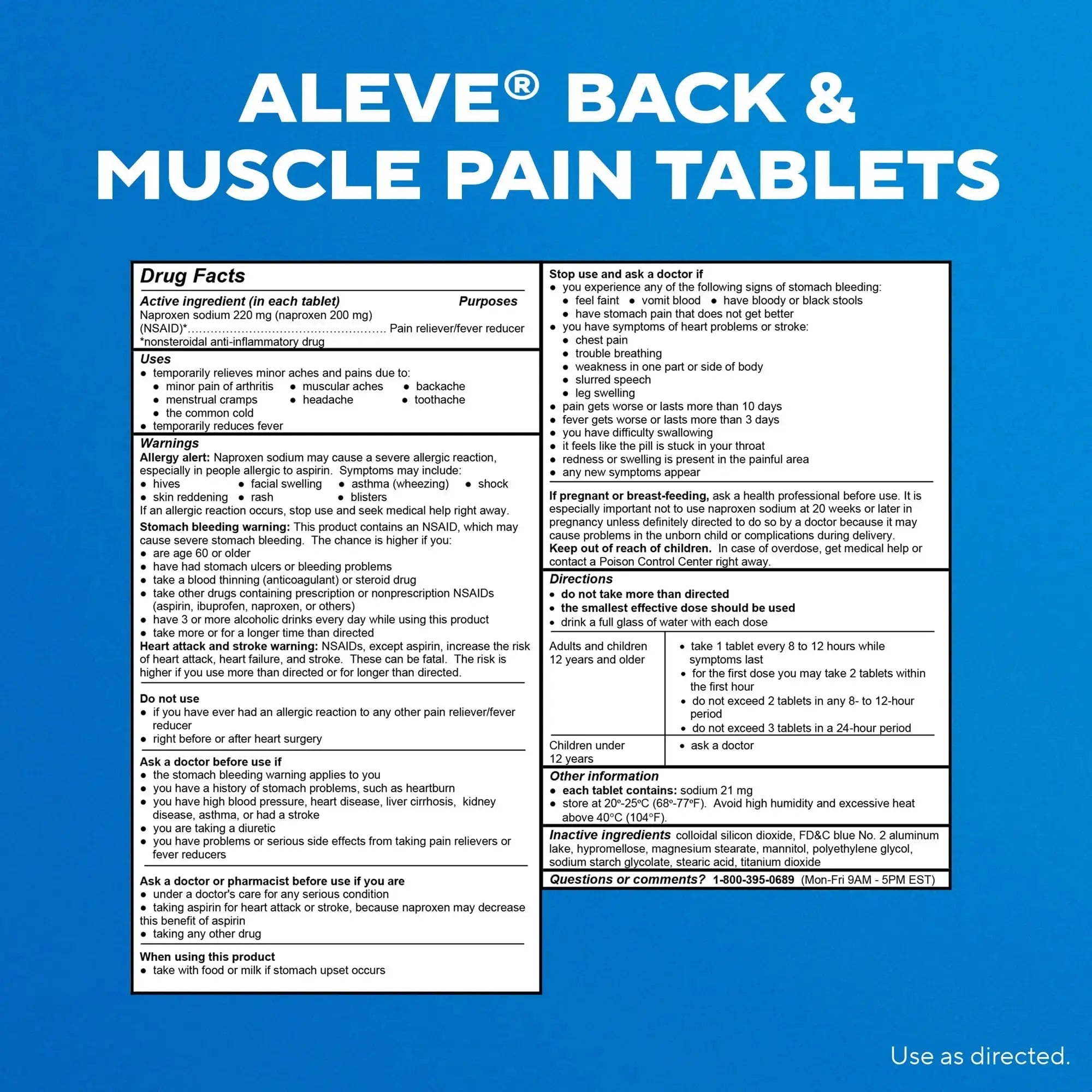 Aleve Back & Muscle Pain Relief Naproxen Sodium Tablets, Pain Reliever & Fever Reducer, Medicine for Body , 250 Count AleveAu supplements