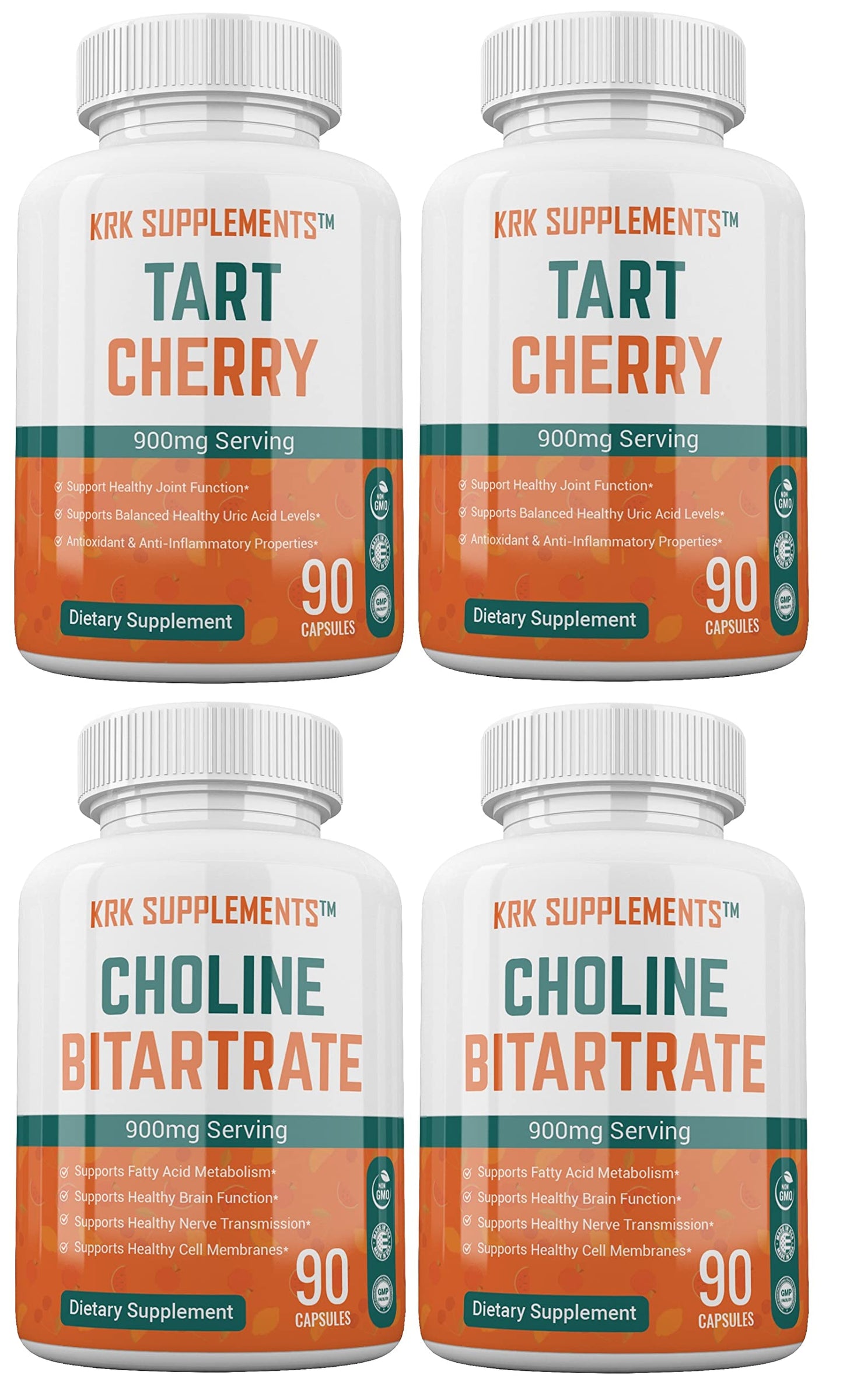 KRK SUPPLEMENTS Bundle Combo of 2 Bottles of Choline Bitartrate and 2 Bottles KRK SUPPLEMENTSUS supplements
