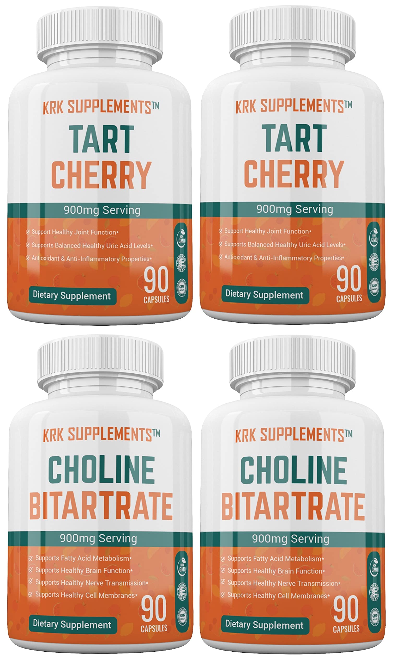 KRK SUPPLEMENTS Bundle Combo of 2 Bottles of Choline Bitartrate and 2 Bottles KRK SUPPLEMENTSUS supplements