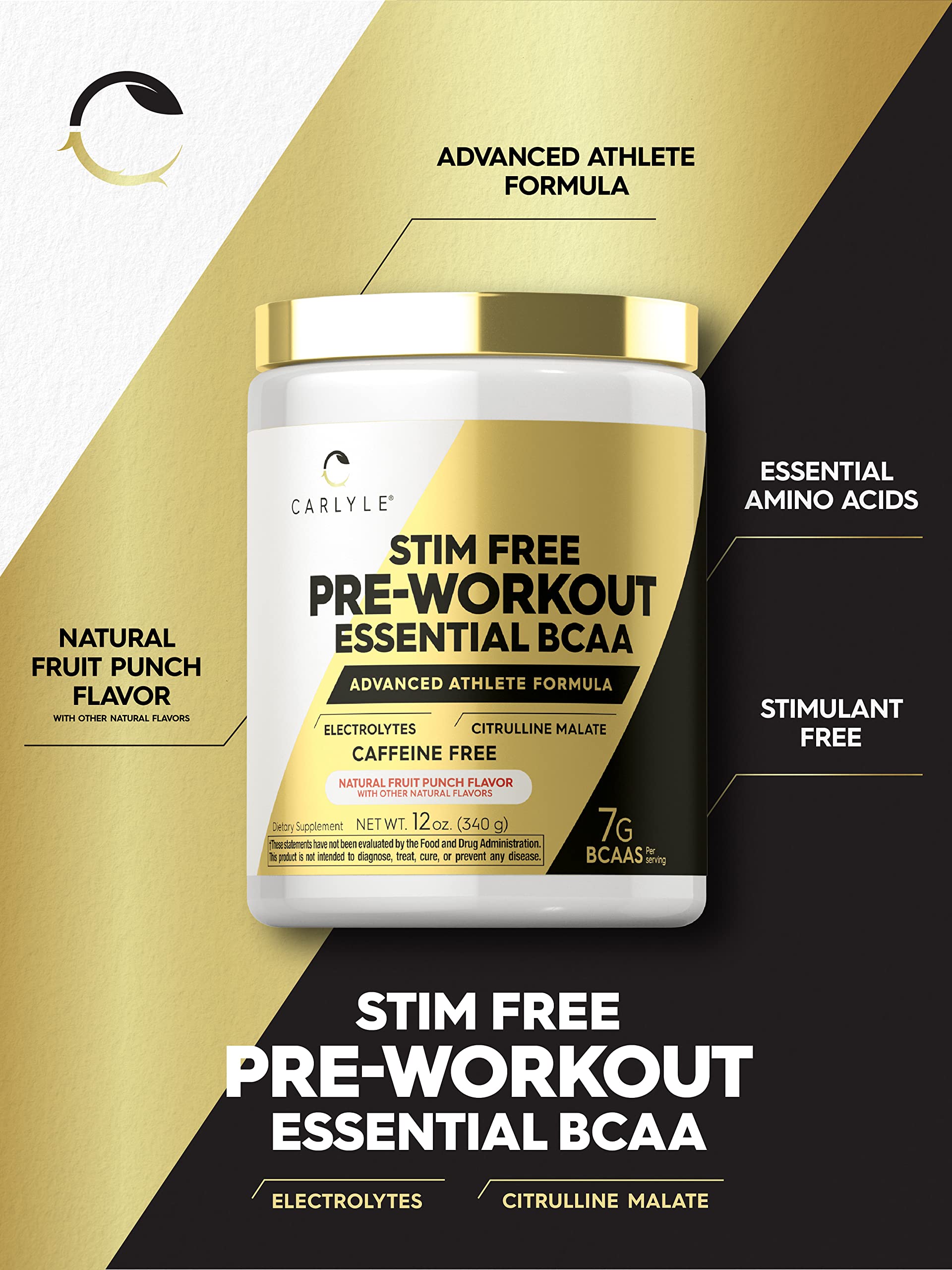 Carlyle Stim Free Pre Workout Powder | BCAA Amino Acids | 7g BCAA | Fruit Punch Flavor CarlyleAu supplements