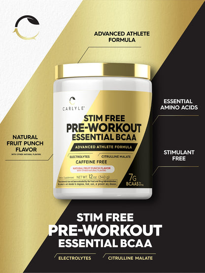 Carlyle Stim Free Pre Workout Powder | BCAA Amino Acids | 7g BCAA | Fruit Punch Flavor CarlyleUS supplements