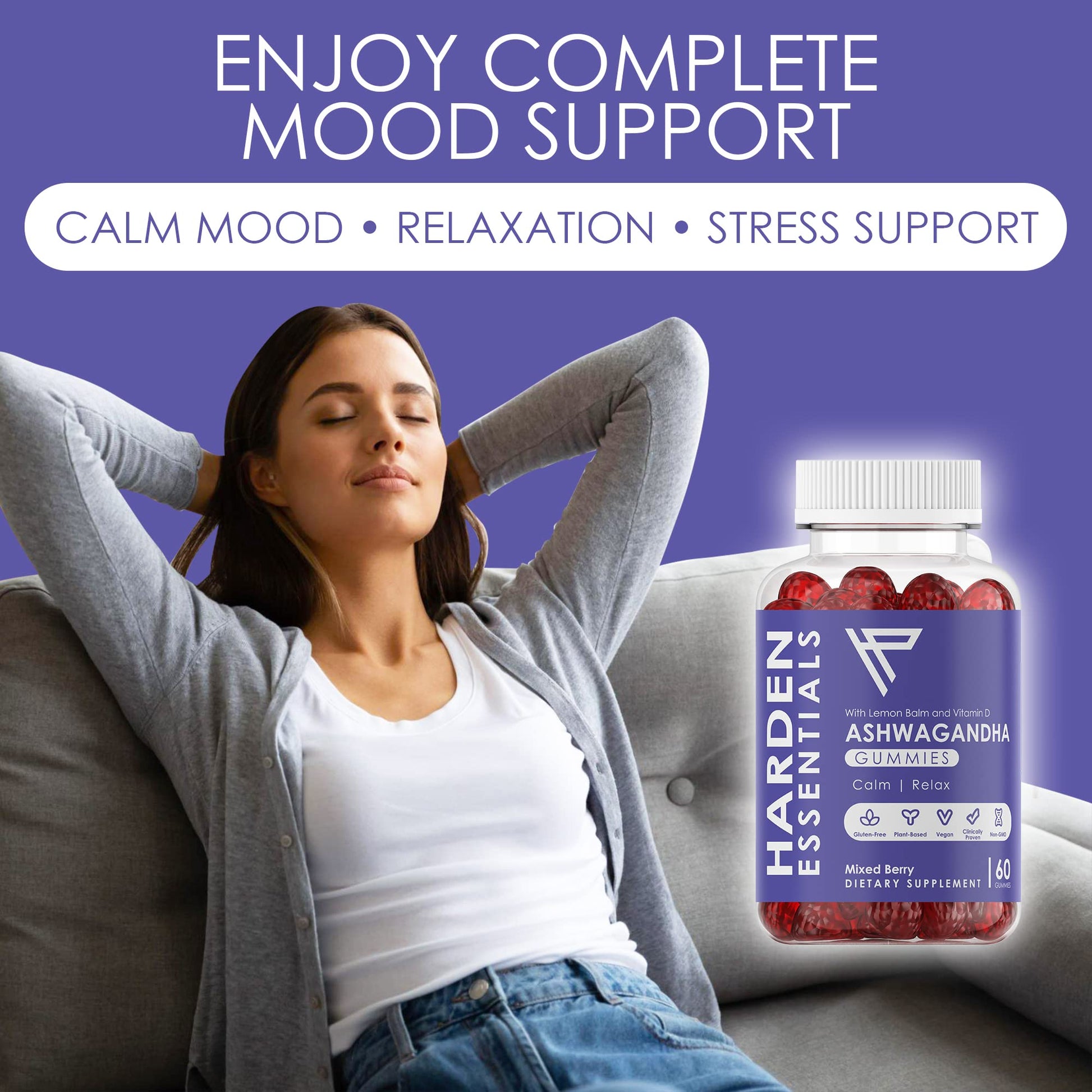 KSM-66 Ashwagandha Gummies 750mg Per Gummy – 1,500mg Per Serving – Stress & Cortisol Support – with Lemon Balm & Vitamin D – 60 Count (30 Day Supply) – Vegan – Harden Essentials Harden essentialsAu supplements