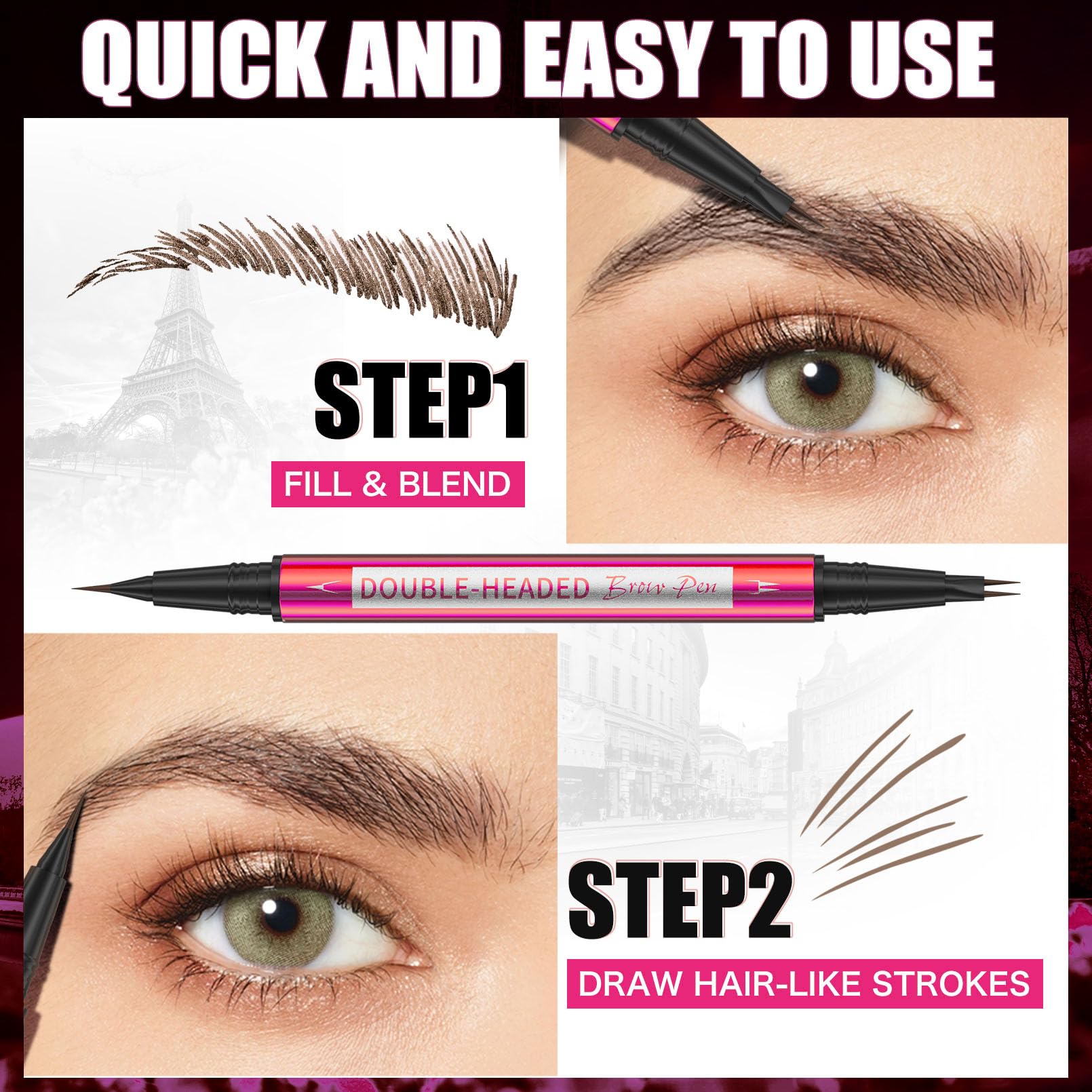 YuLinLon Double-Headed Brow Pen, Ultra-Precise Hair-Like Strokes, Long-Lasting Waterproof Makeup, Available in 5 Natural Shades (3#Dark Brown) YulinlonAu supplements