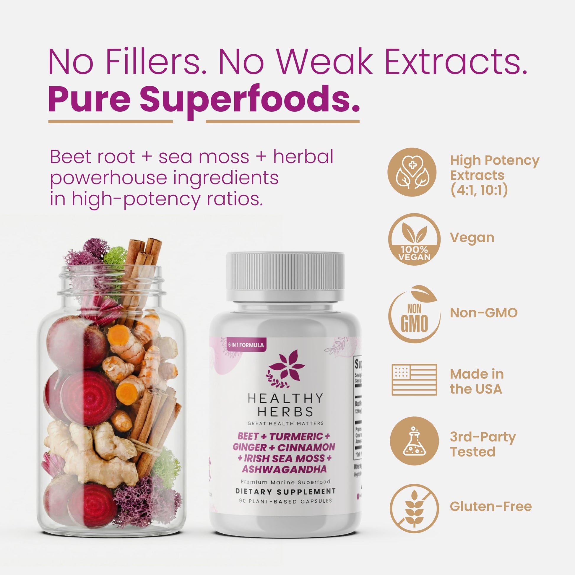 Healthy Herbs Wildcrafted Sea Moss Capsules | 1950mg BATCG-6 "Heart Complex Advanced Sea Moss Superblend | US-Made, Vegan, Non-GMO, Easy-Swallow (90 Capsules) Healthy HerbsAu supplements
