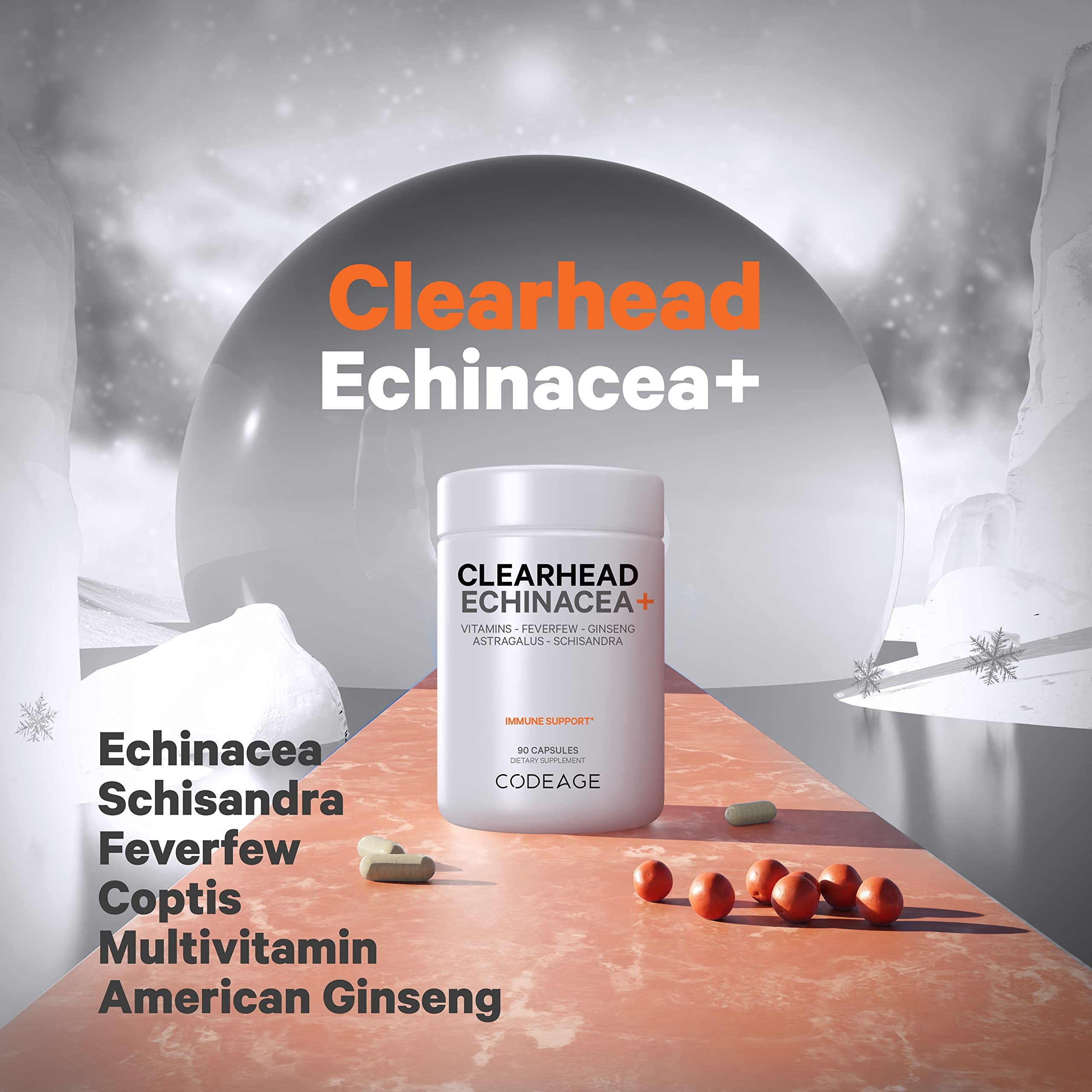 Codeage Clearhead Echinacea+ Supplement - Echinacea, Schisandra, Feverfew, Coptis, American Ginseng, Astragalus, Garlic, Probiotics, Vitamins C & D3, Zinc, Selenium - Clear Head Vitamin - 90 Capsules CodeageAu supplements
