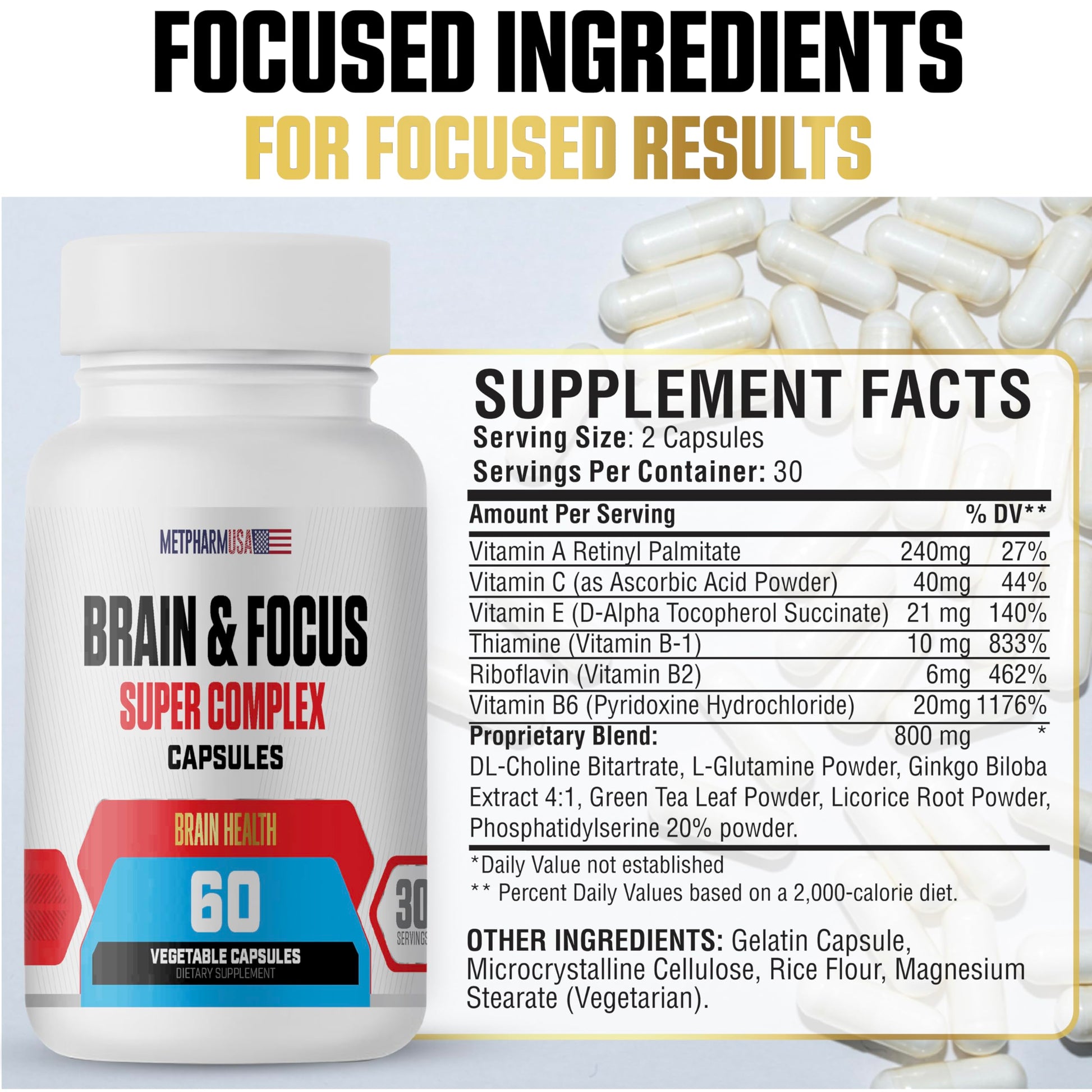 MetpharmUSA Brain & Focus Nootropic Super Complex Supplement for Brain Support and Performance, Improved Focus Memory and Mental Performance MetpharmUSAAu supplements