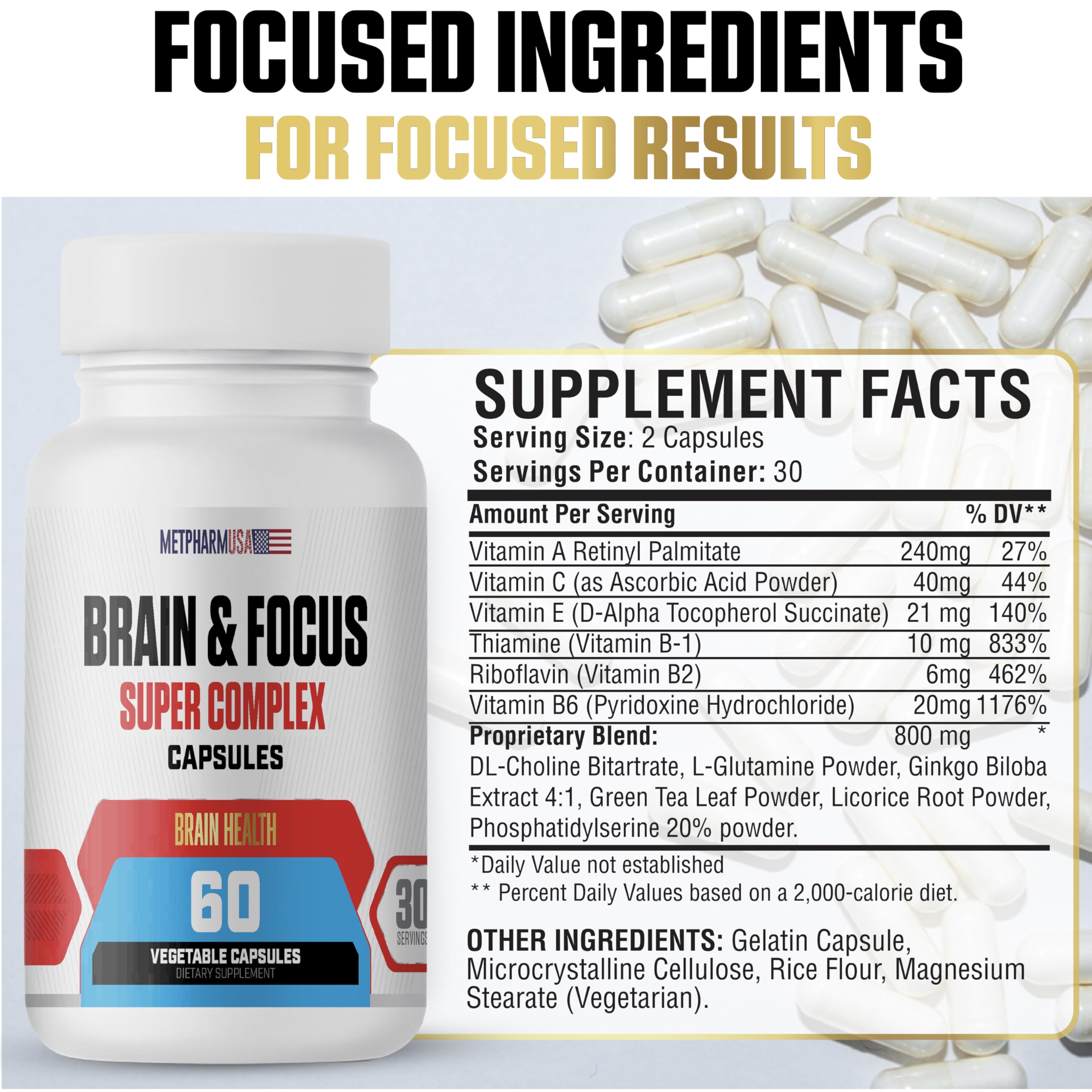 MetpharmUSA Brain & Focus Nootropic Super Complex Supplement for Brain Support and Performance, Improved Focus Memory and Mental Performance MetpharmUSAAu supplements