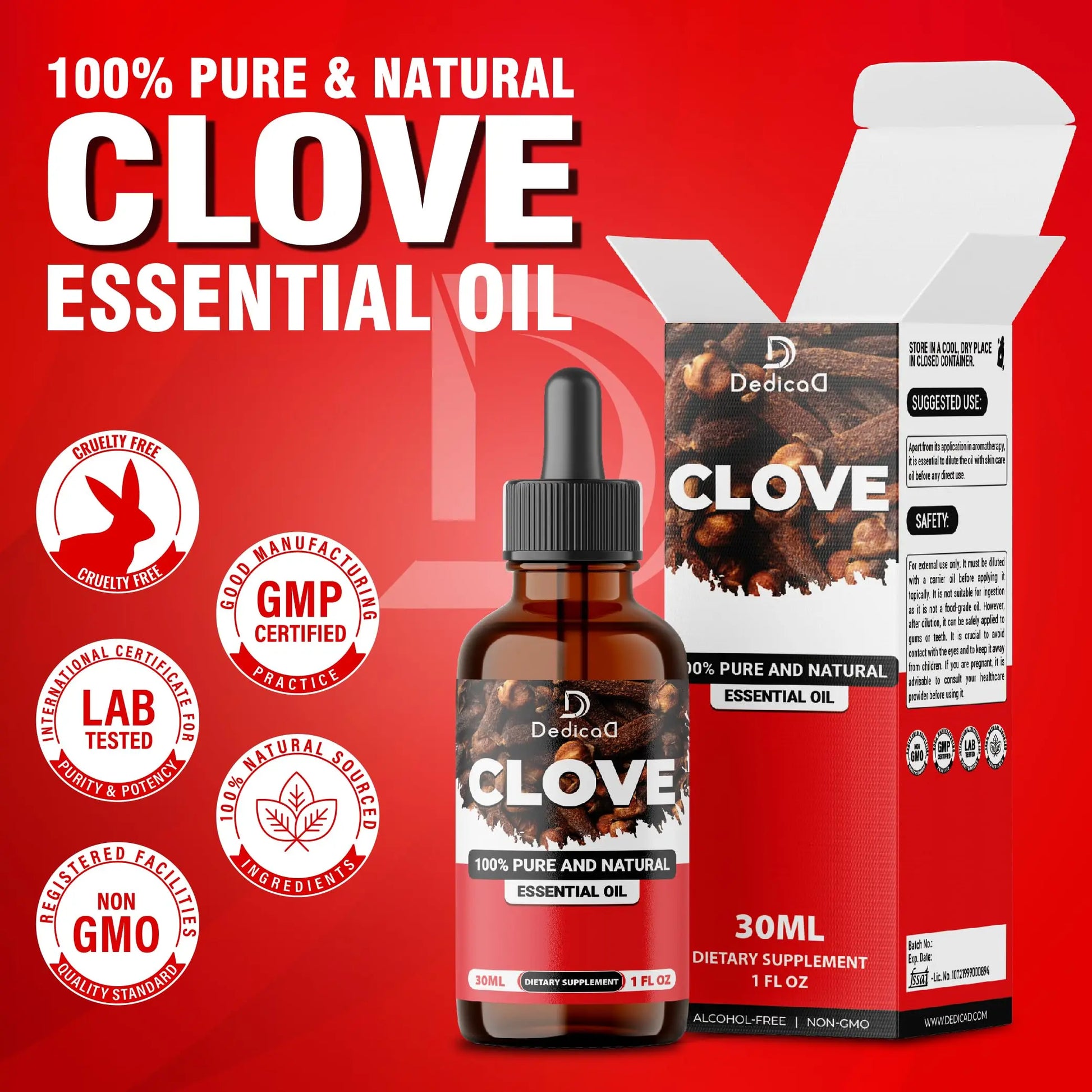 DEDICAD - 1 FL Oz - 30ml - Clove Essential Oil Supplement – for Toothache, Oral Care, Skin & Hair – Clove Oil Organic DEDICADnz supplements