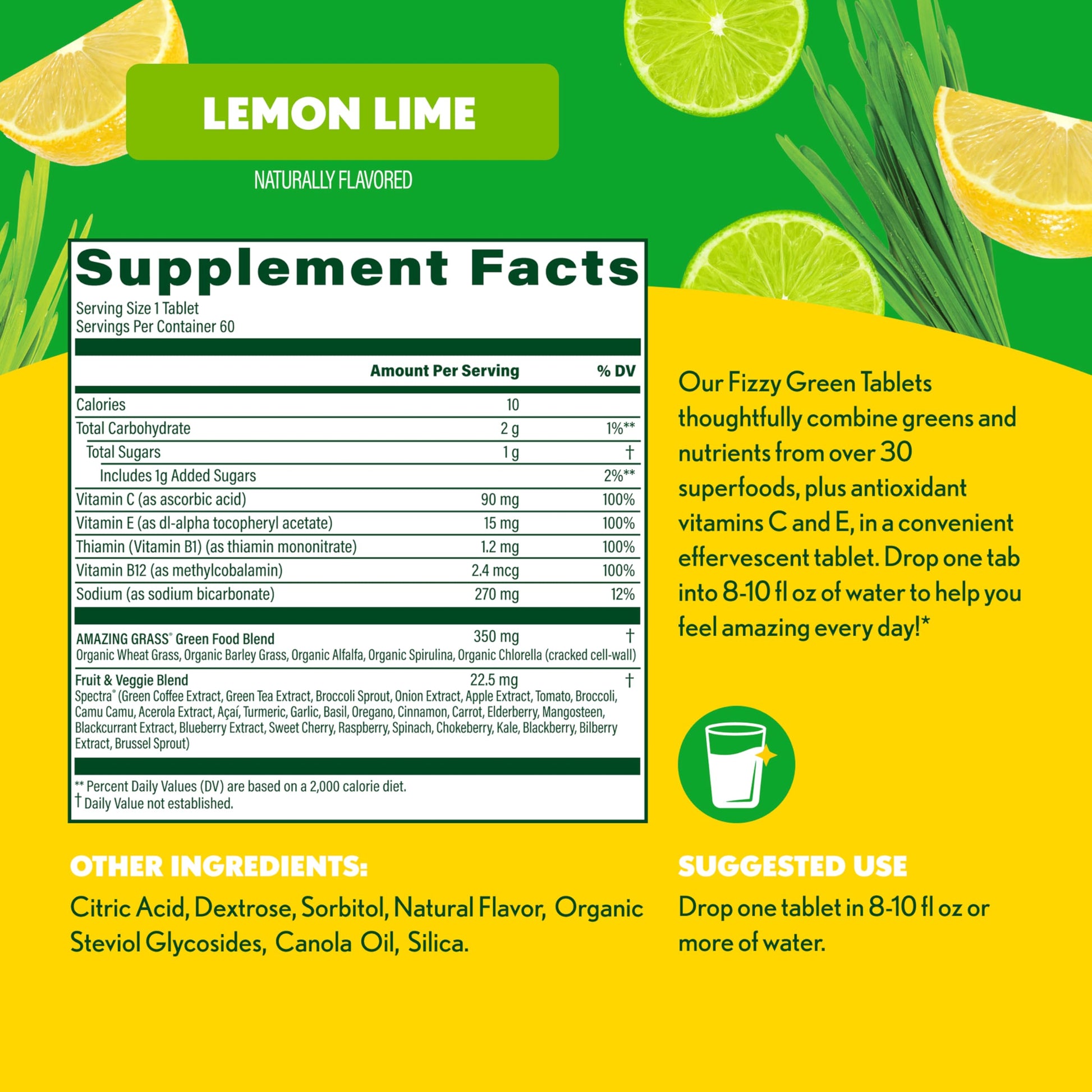 Amazing Grass Effervescent Tablets: Green Superfood Water Flavoring Tablet with Antioxidants & Alkalizing Greens, Lemon Lime, 60 Count Amazing GrassAu supplements