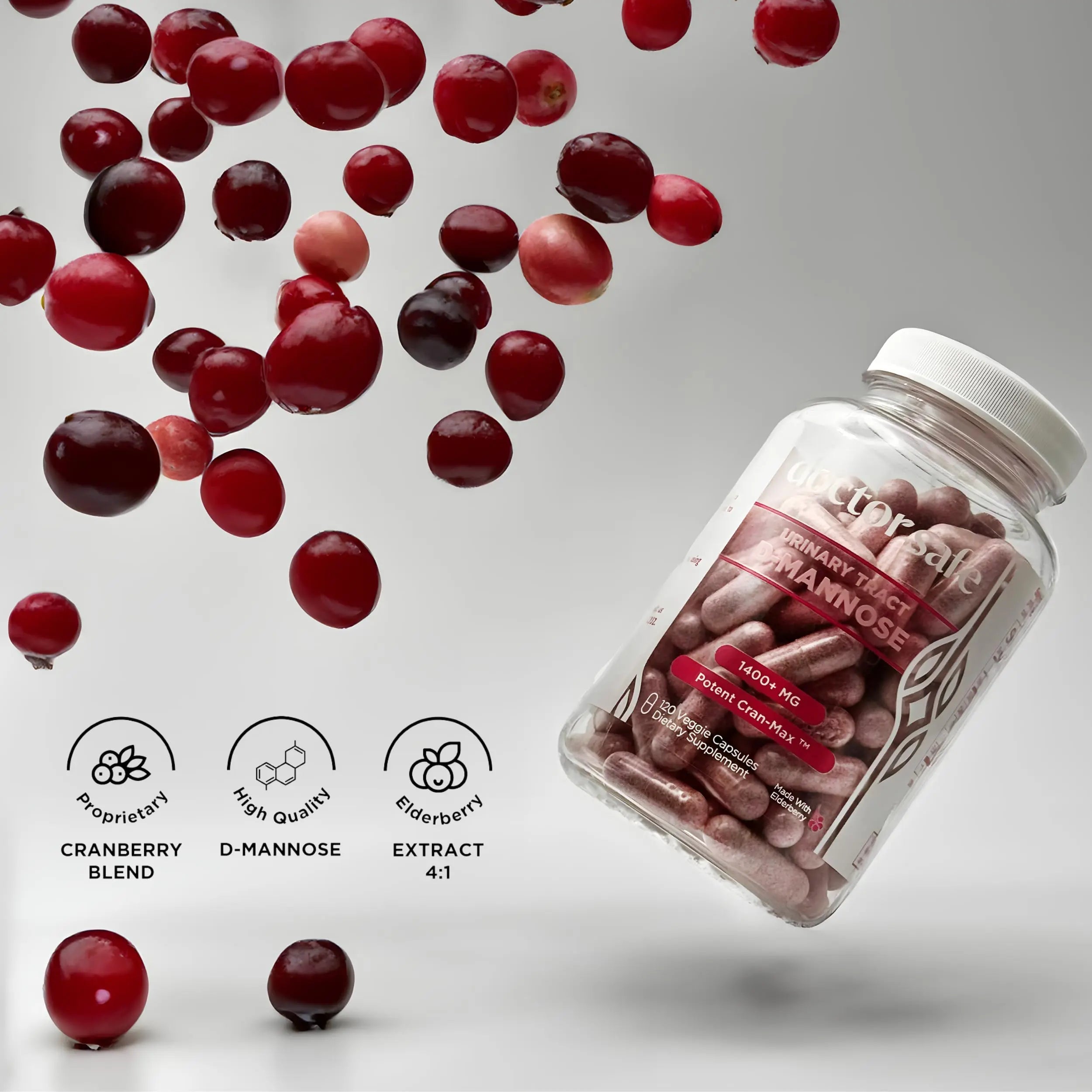 Cranberry Supplement, D-Mannose Capsules Made with Concentrated Whole Fruit Cranberry, Natural Support for Rapid Action to Help Cleanse and Protect the Urinary Tract* (120 Count) DOCTOR SAFEAu supplements