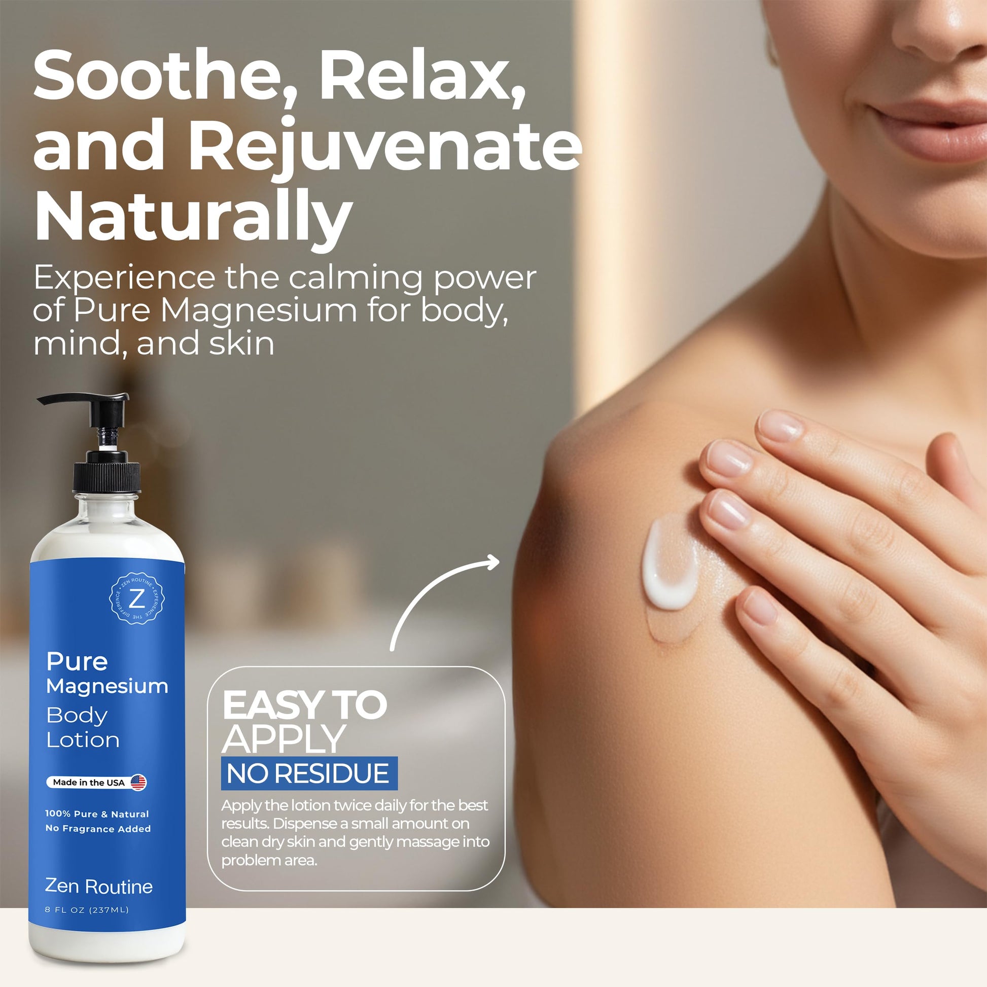 Zen Routine Magnesium Lotion for Sleep, Leg Cramps & Muscle Soreness with Shea Butter | Award-Winning Cream For Sleep – Safe for Kids – Unscented, Non-Greasy, Ultra Soothing – Made in USA Zen RoutineAu supplements