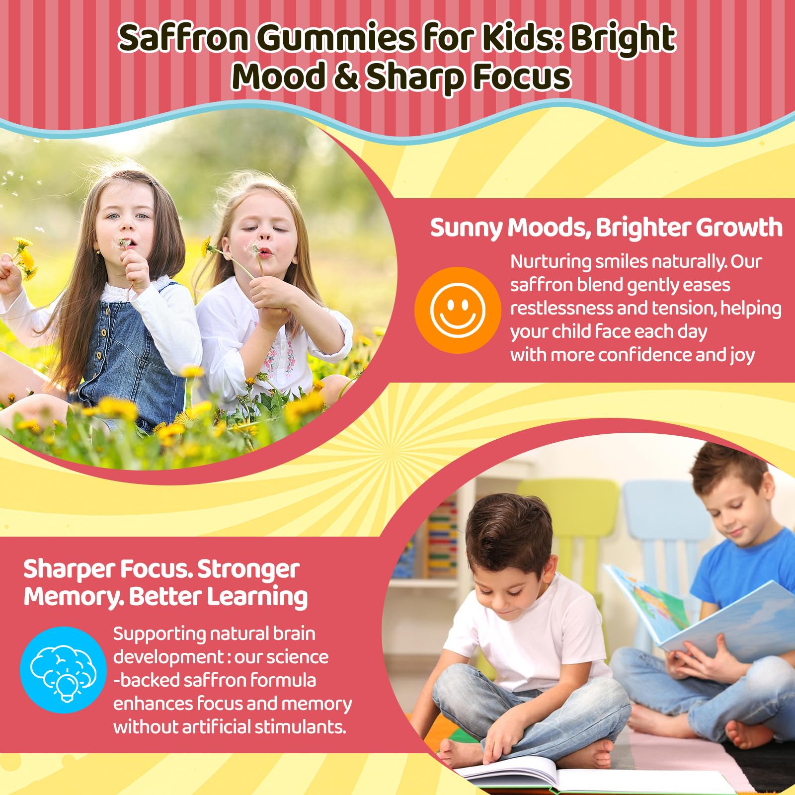Liposomal Saffron Gummies for Kids 4+, Saffron Supplements w/Holy Basil, Rosemary, Magnesium Glycinate, Omega-3 & More, Brain Focus Support Supplement, Vegan, Organic, Sugar Free, 60 Chewables duwhotAu supplements