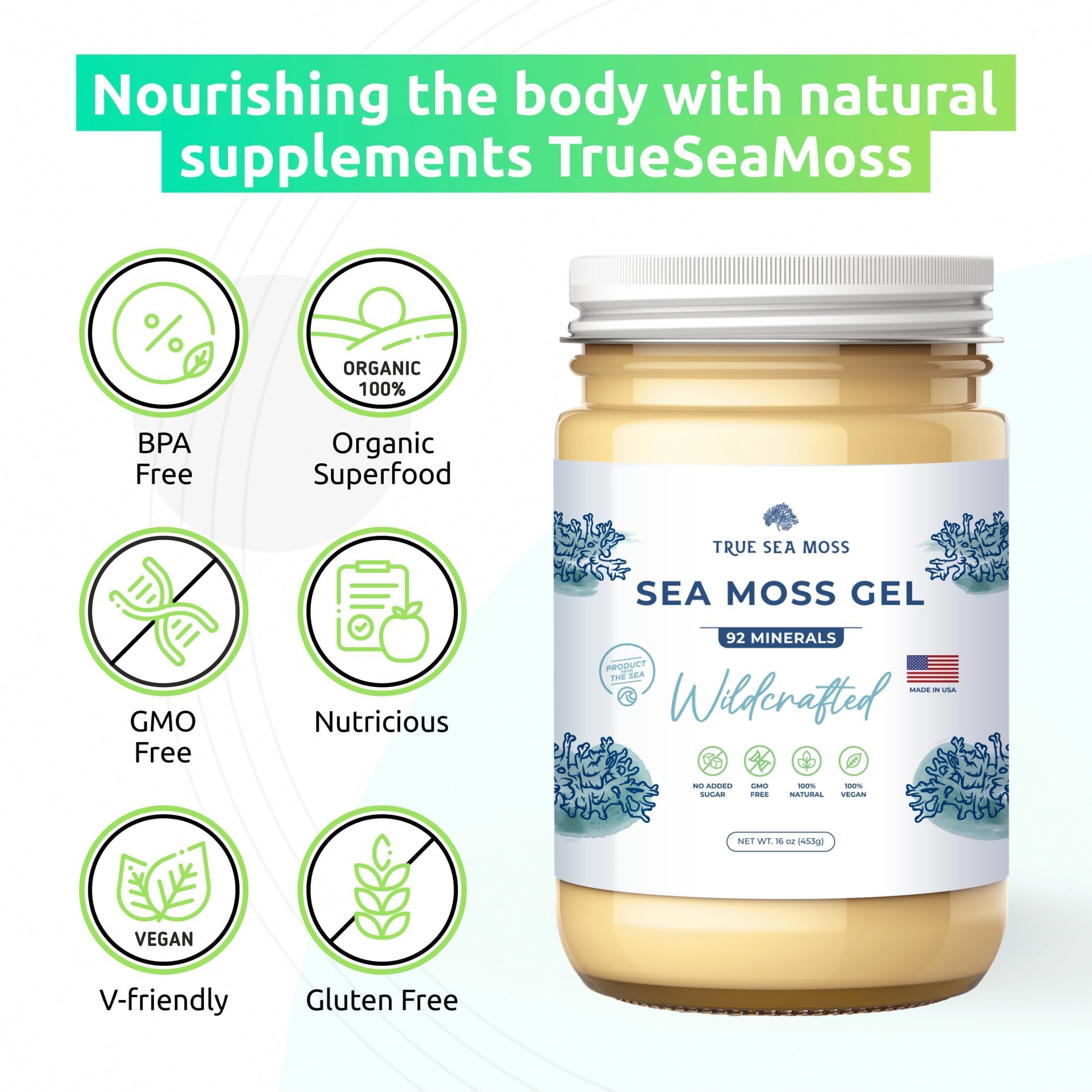 TrueSeaMoss Wildcrafted Irish Sea Moss Gel – Nutritious Raw Seamoss Rich in Minerals TrueSeaMossUS supplements
