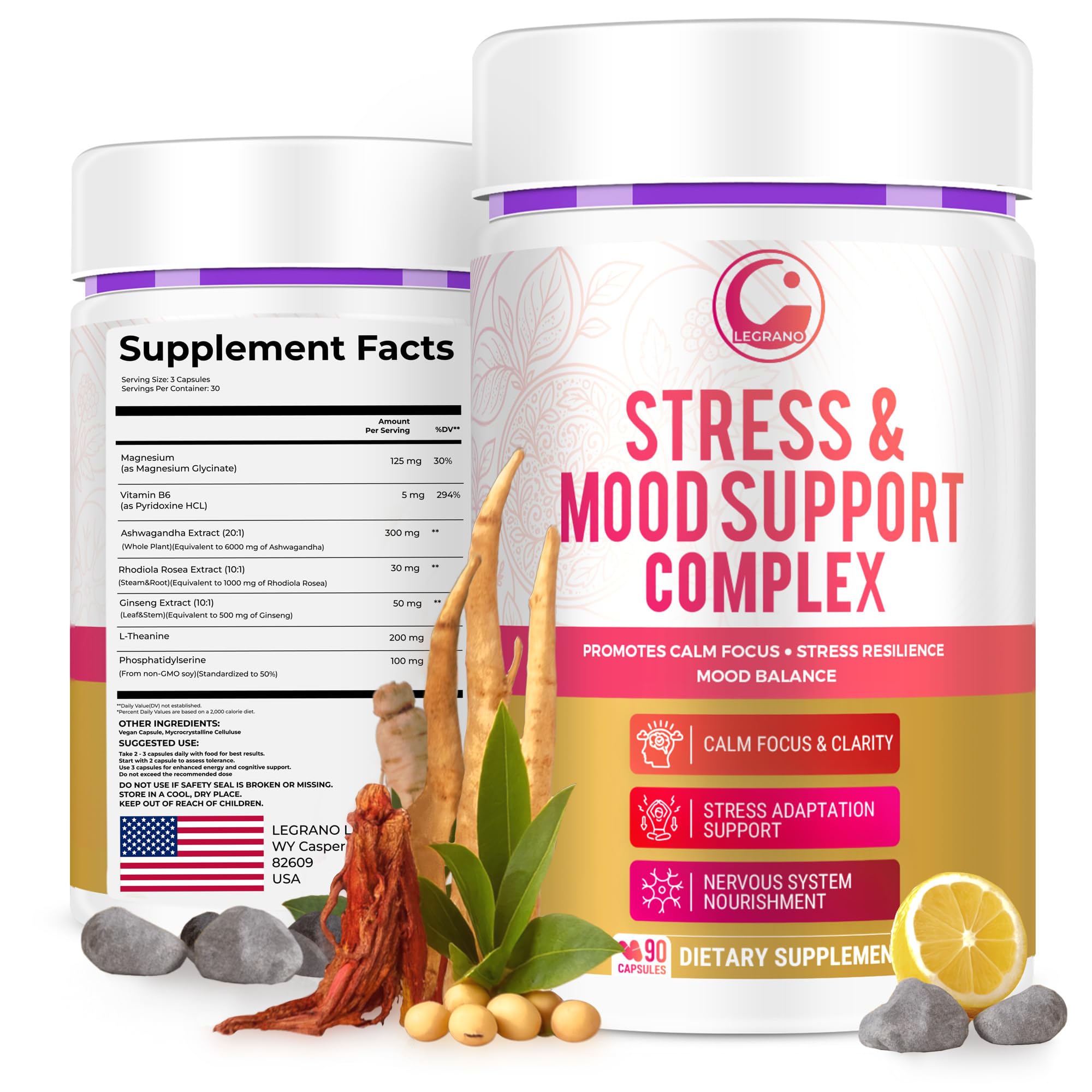 LEGRANO Cortisol Manager Supplements for Women & Men with Ashwagandha, L-Theanine, Magnesium Glycinate, Rhodiola, Ginseng – Cortisol Reducer & Adrenal Support – 90 Capsules – Calm, Focus, Balance LEGRANOAu supplements