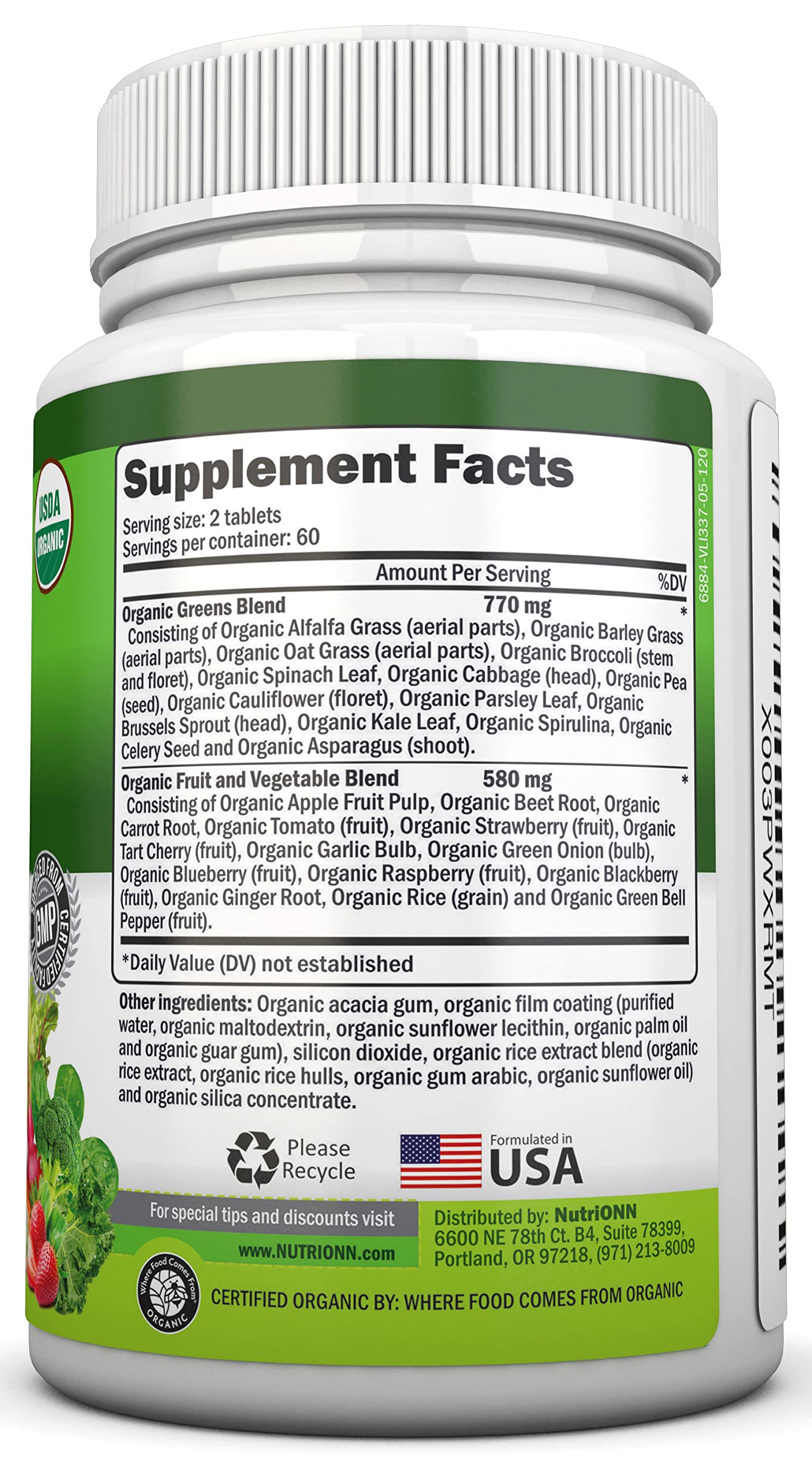 Organic Super Greens Capsules - Fruit And Vegetable Supplements - 120 Count - 28 USDA Organic & Vegan Premium Ingredients - Superfood Blend For Immune Health, Digestion & Energy - Whole Food Vitamins NutriONNAu supplements