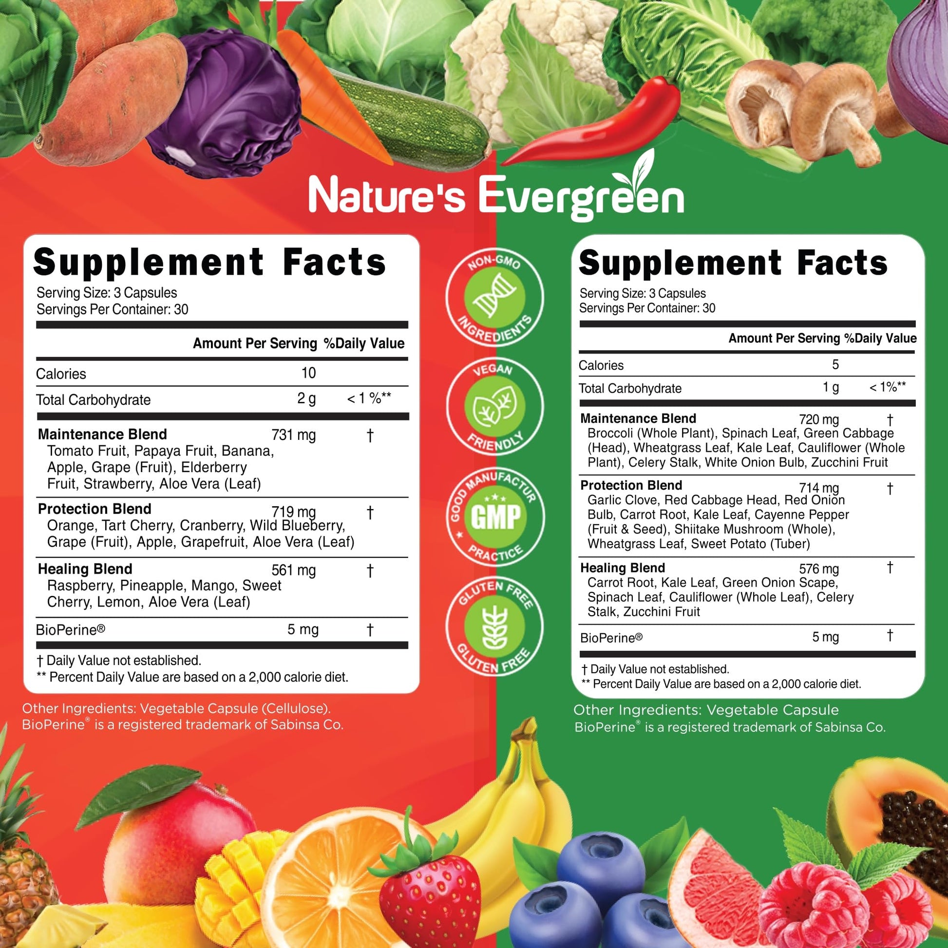Fruits and Veggies Supplement - Nature Fruits and Vegetables Supplements - Vegan, Non GMO, Soy Free, Superfood Vitamins & Minerals Nutritional Balance - (Total 180 Capsules - Pack of 2) Made in USA Nature's EvergreenAu supplements