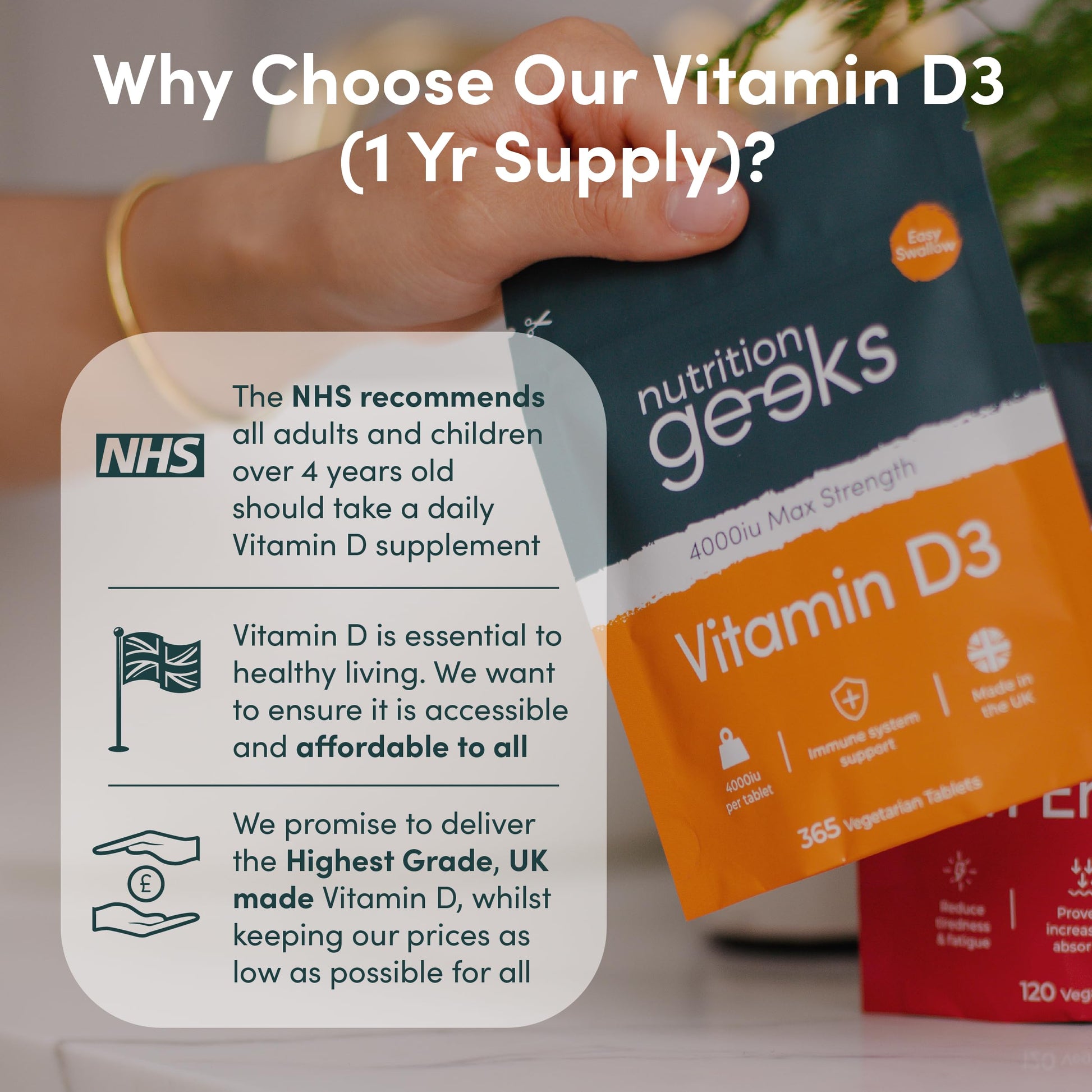 Vegetarian Vitamin D3 4000 iu - 1 Year Supply, 365 Easy-Swallow High Strength Vitamin Nutrition GeeksUS supplements