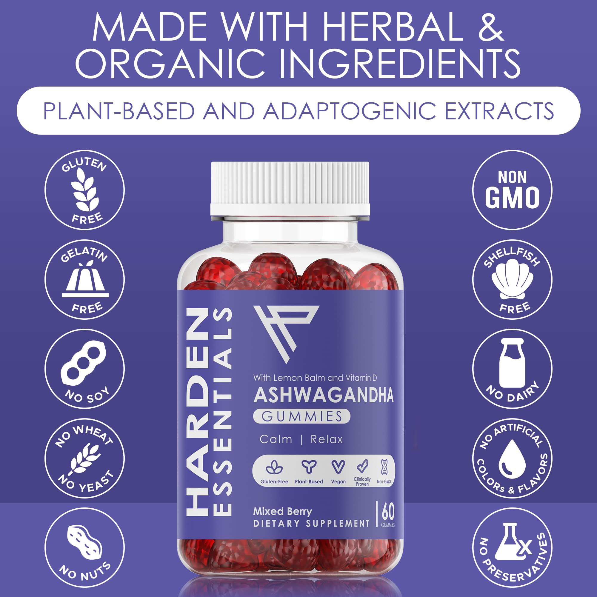 KSM-66 Ashwagandha Gummies 750mg Per Gummy – 1,500mg Per Serving – Stress & Cortisol Support – with Lemon Balm & Vitamin D – 60 Count (30 Day Supply) – Vegan – Harden Essentials Harden essentialsAu supplements