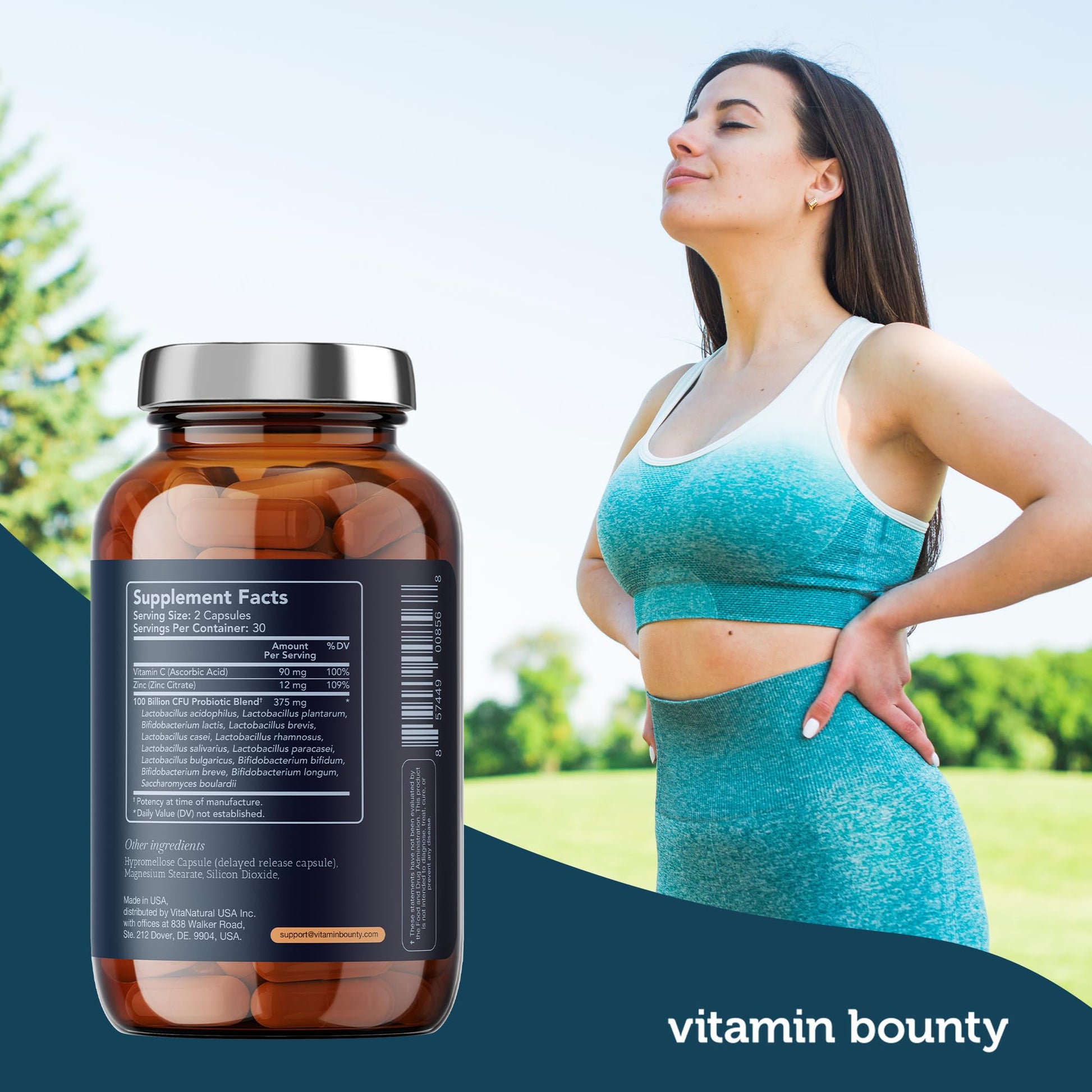 Vitamin Bounty Pro-100 Probiotic 100 Billion CFU - 13 Strains for Digestive Health & Immune Support - High Potency Probiotics for Women & Men - Delayed Release Capsules for Gut Health - 60 Count Vitamin BountyAu supplements