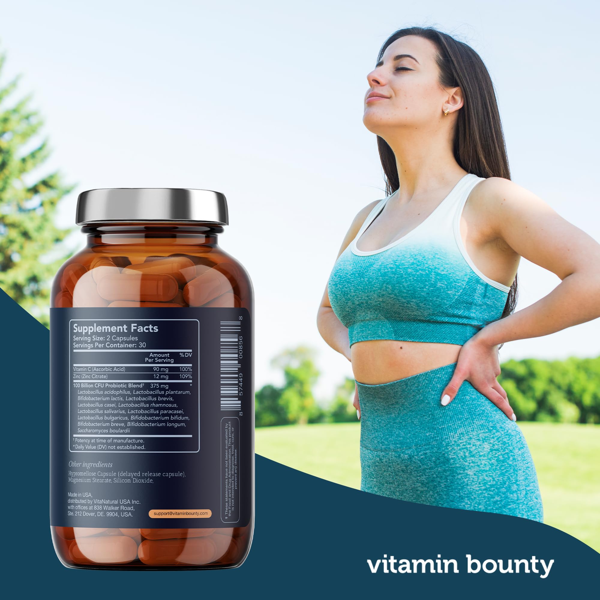 Vitamin Bounty Pro-100 Probiotic 100 Billion CFU - 13 Strains for Digestive Health & Immune Support - High Potency Probiotics for Women & Men - Delayed Release Capsules for Gut Health - 60 Count Vitamin BountyAu supplements