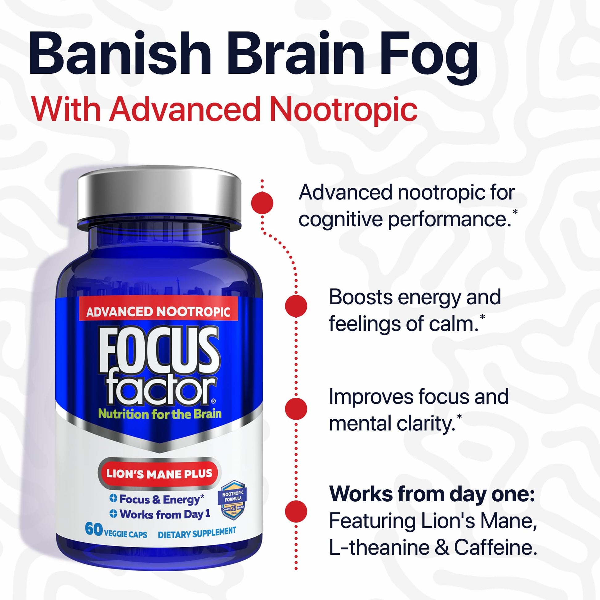 Focus Factor Lions Mane Plus, Advanced Nootropic with L-Theanine, Caffeine, Focus and Energy (60 Count) Focus FactorAu supplements