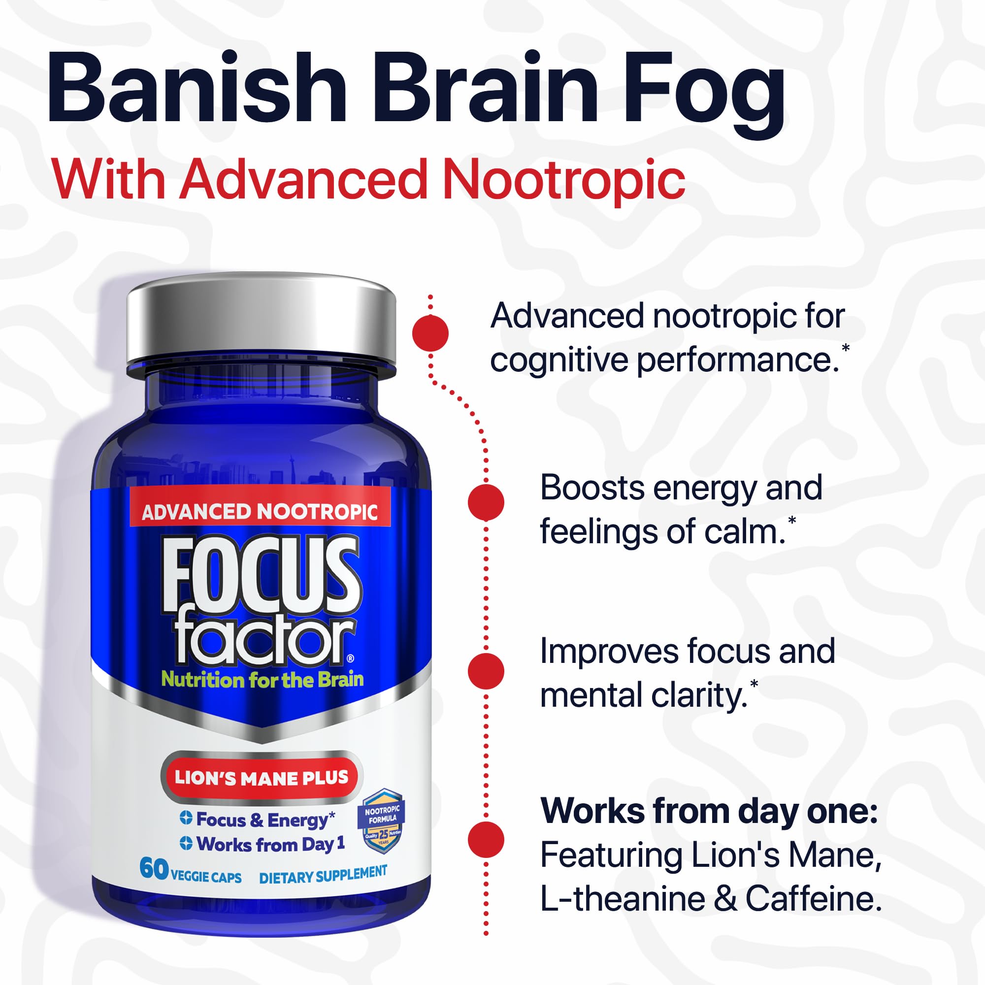 Focus Factor Lions Mane Plus, Advanced Nootropic with L-Theanine, Caffeine, Focus and Energy (60 Count) Focus FactorAu supplements