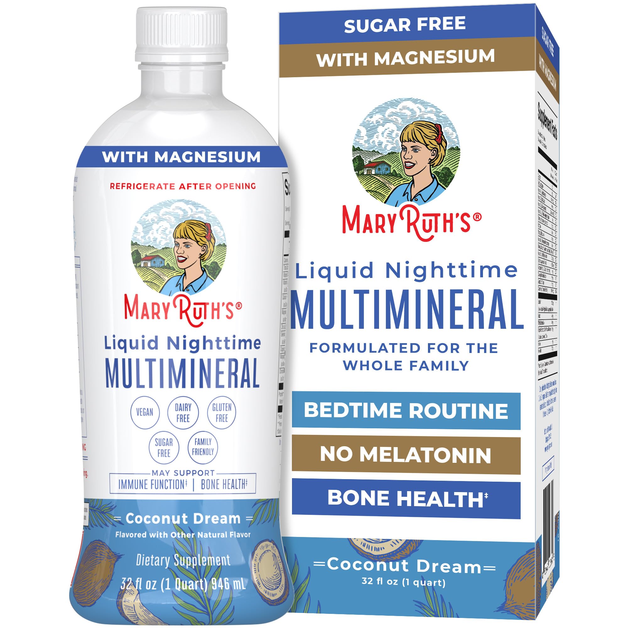 MaryRuth Organics Liquid Nighttime Multimineral | No Melatonin | Bedtime Routine | Magnesium Citrate | Calcium | Zinc | Vitamin D3| Available in 4 Flavors - Vegan | Sugar Free | Gluten Free | 32 Oz MARYRUTH'SUS supplements