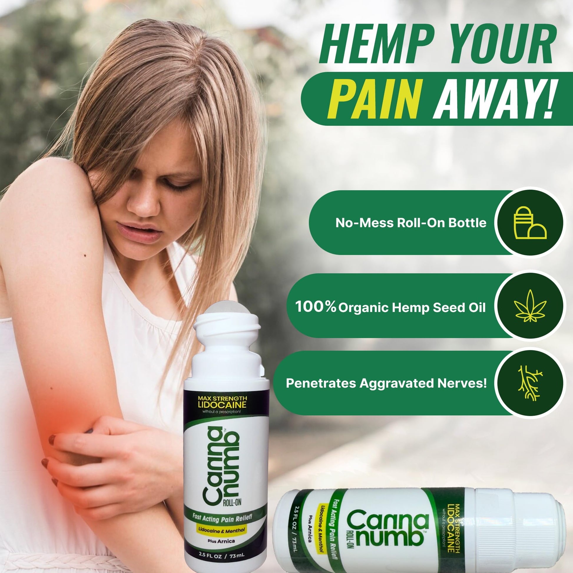 Cannanumb Pain Relief Roll On with Lidocaine, Fast Acting Pain Relief with Arnica + Boswellia + Menthol - 2.5oz CannanumbAu supplements