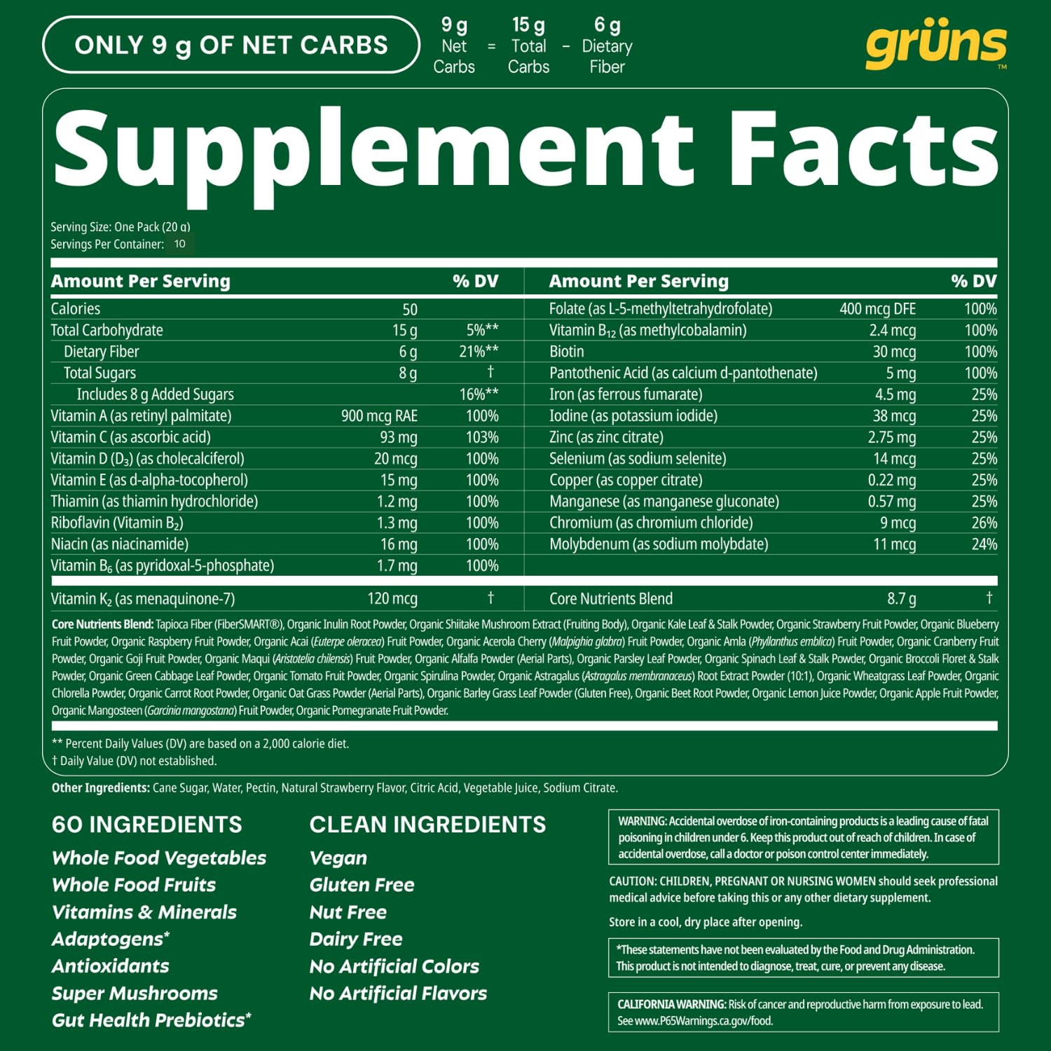 Gruns Adults Super Greens Gummies, Multivitamin Superfood Gummy Bears, Spirulina, Chlorella, Prebiotics & Fiber Gummies for Digestive Health GrünsUS supplements