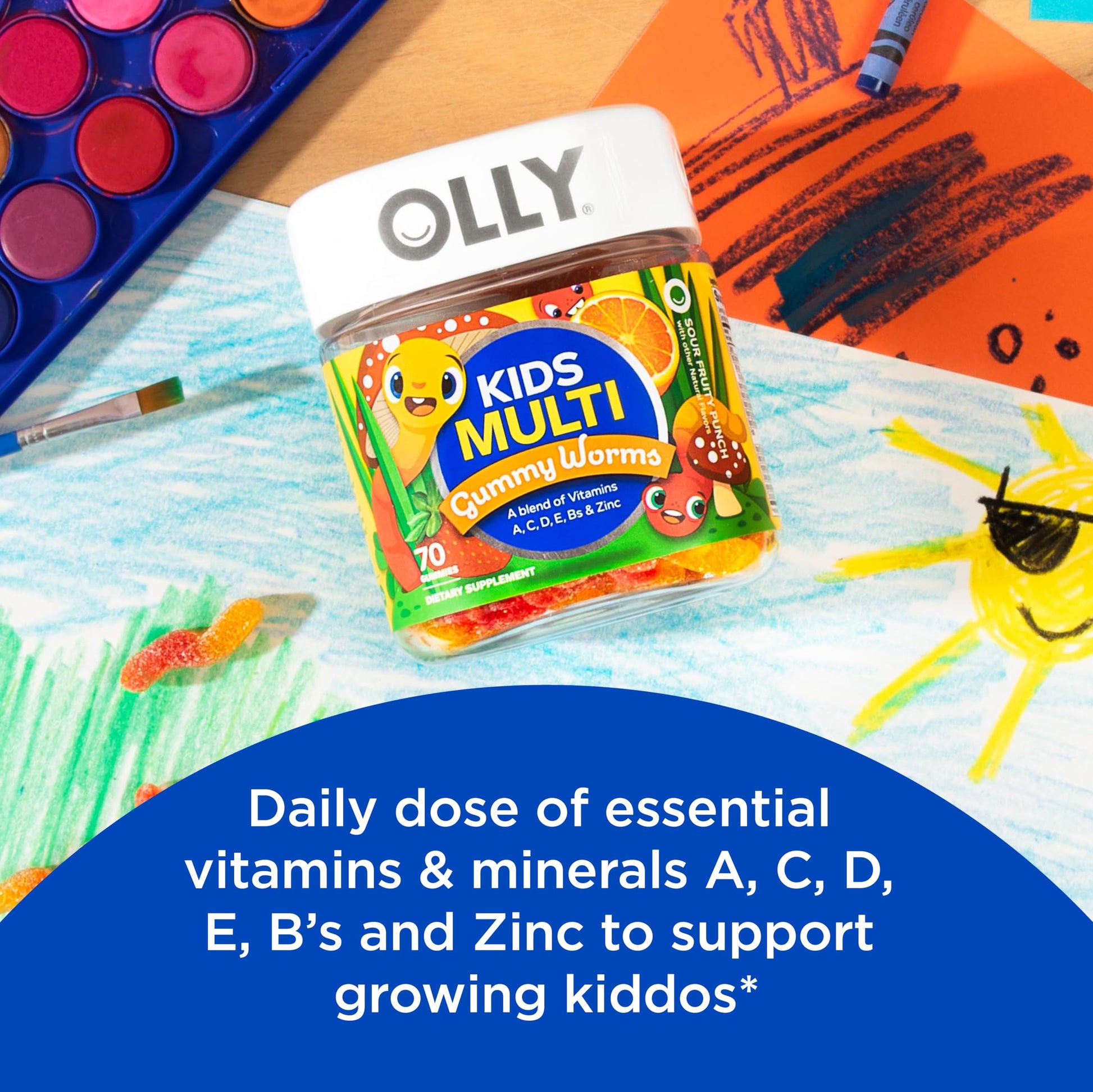 OLLY Kids Immunity Gummy, Immune Support, Wellmune, Elderberry, Vitamin C, Zinc & Kids Multivitamin Gummy Worms, Overall Health and Immune Support, Vitamins and Minerals A, C, D OLLYUS supplements