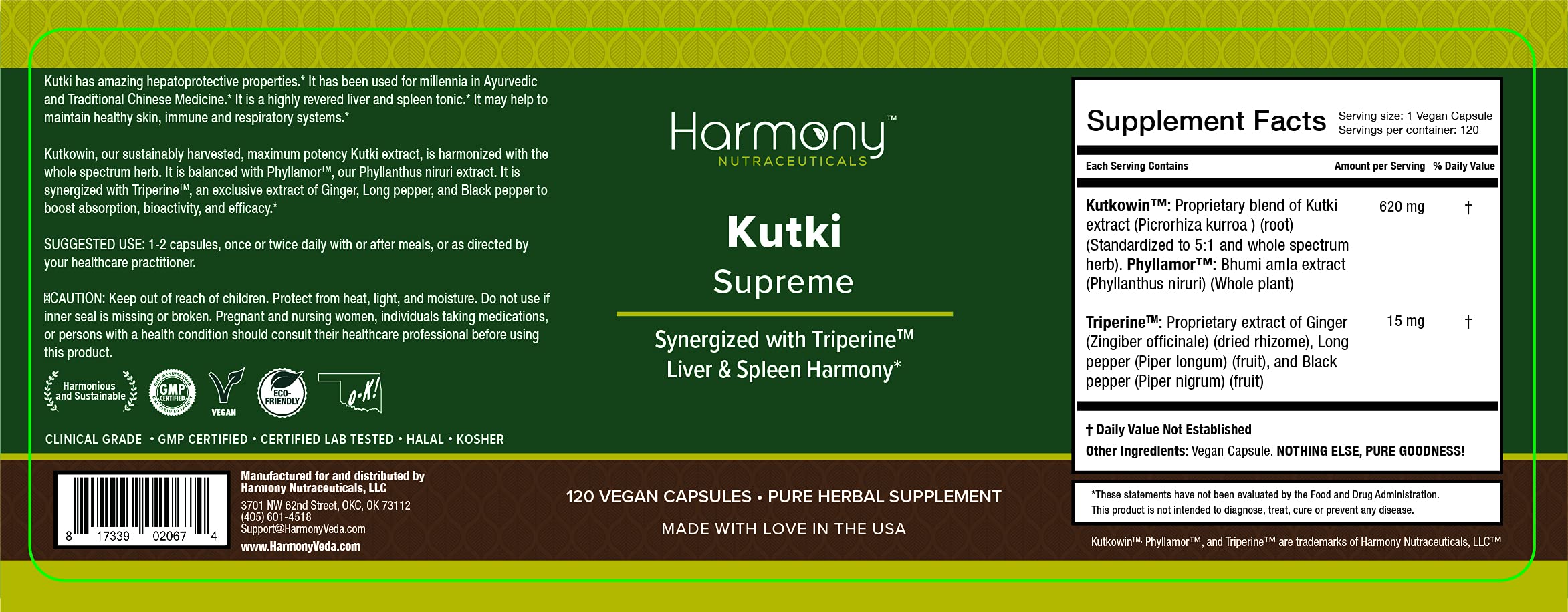 Kutki Supreme - Harmony Nutraceuticals Ayurvedic Medicine for Healthy Skin, Immune and Respiratory Systems - 120 Vegan Organic Capsules Harmony NutraceuticalsAu supplements